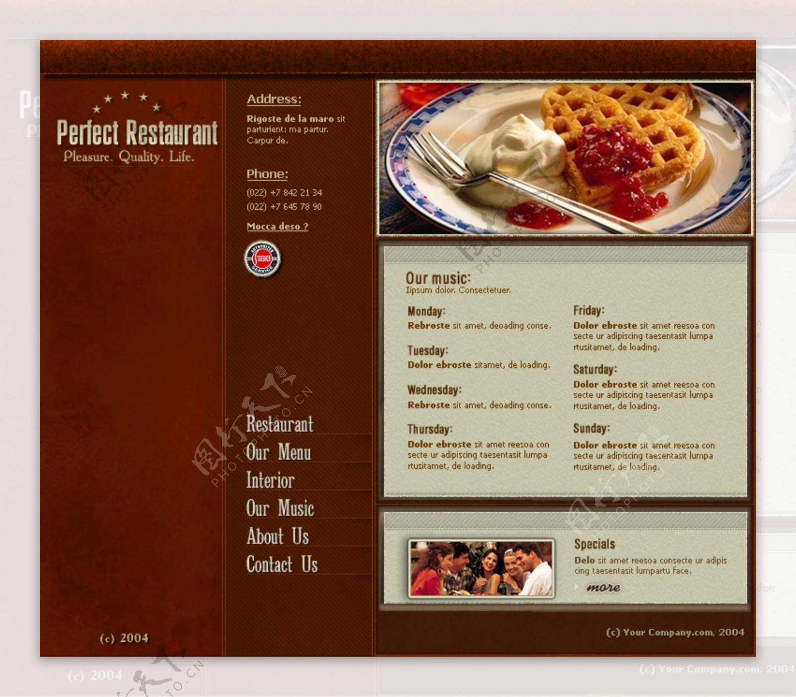 美食餐厅棕色背景网页模版宴席西餐图片