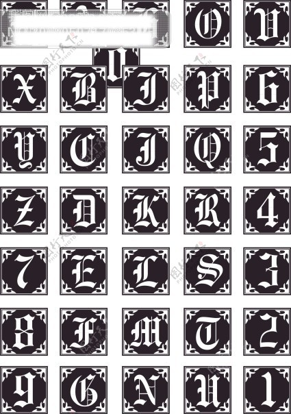 欧式边框变形字母数字