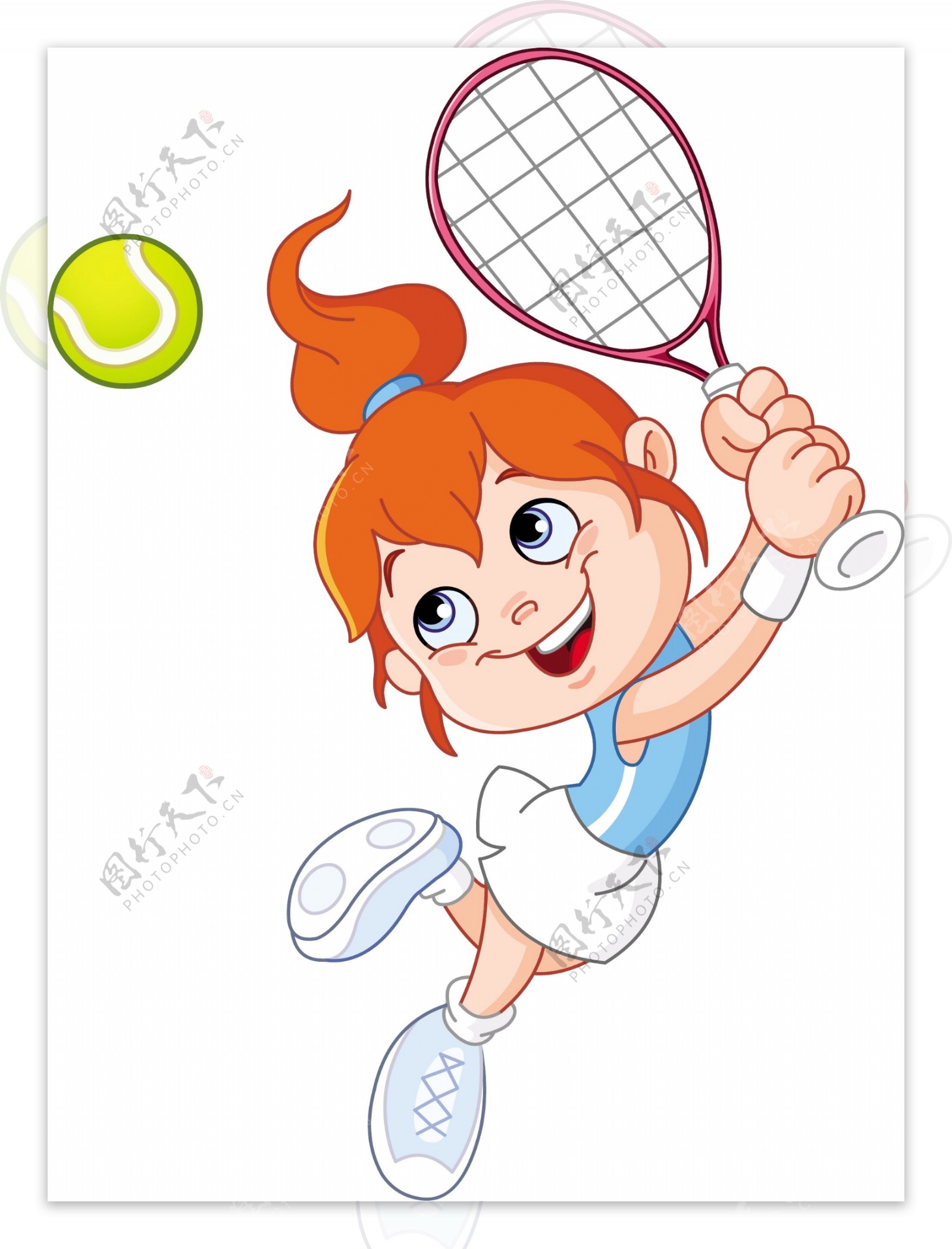 卡通打网球女孩矢量素材
