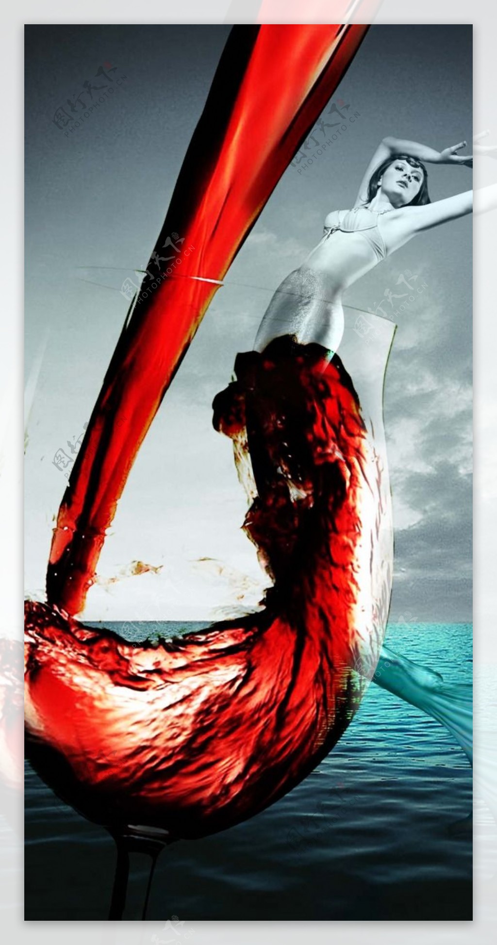红酒红酒杯女人海报PSD素材
