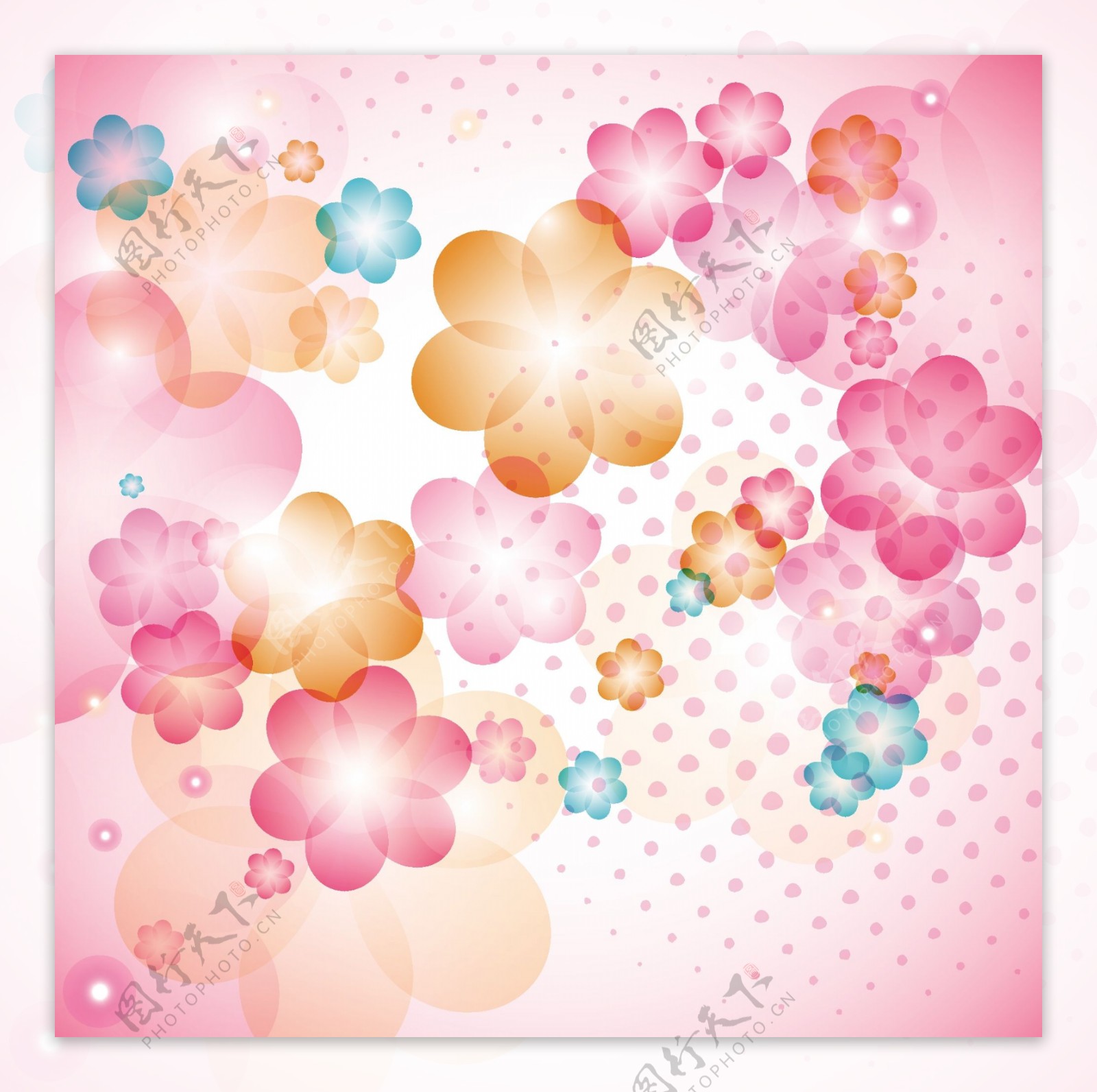 粉红色的花朵和半色调的摘要背景矢量