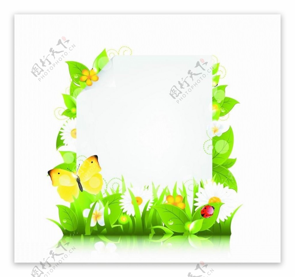 绿叶鲜花瓢虫蝴蝶绿色生态环保图片