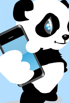 随着移动电话的矢量图像的熊猫