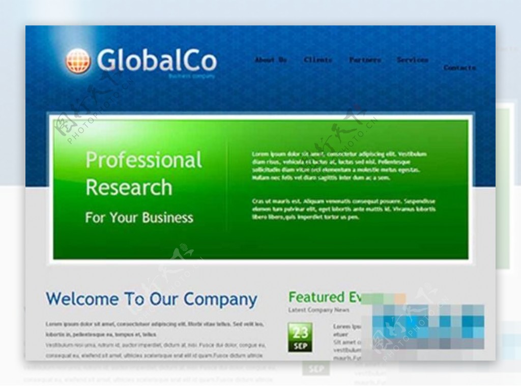 蓝色纹理背景精美的企业网页模板