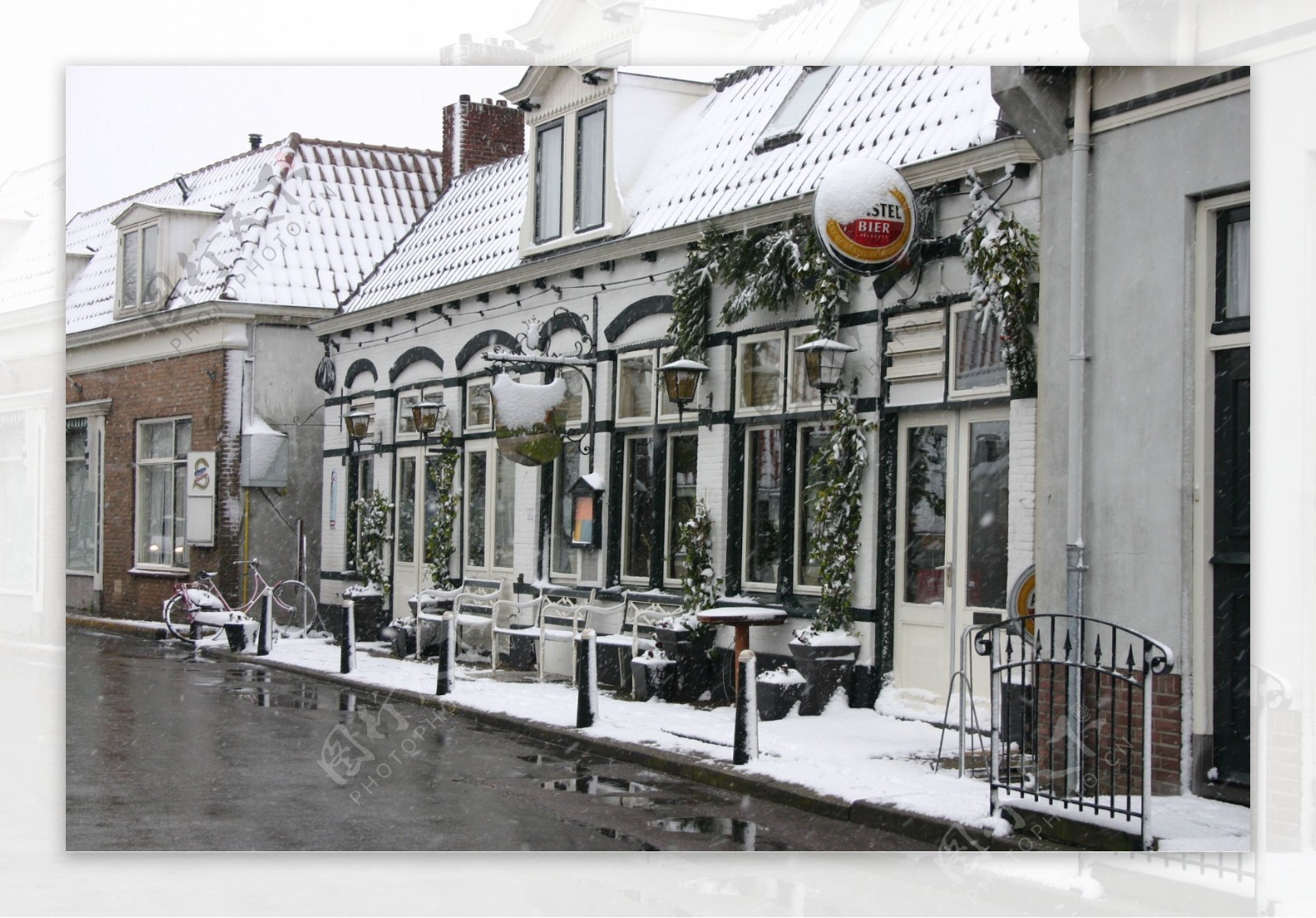 欧式街道雪景图片