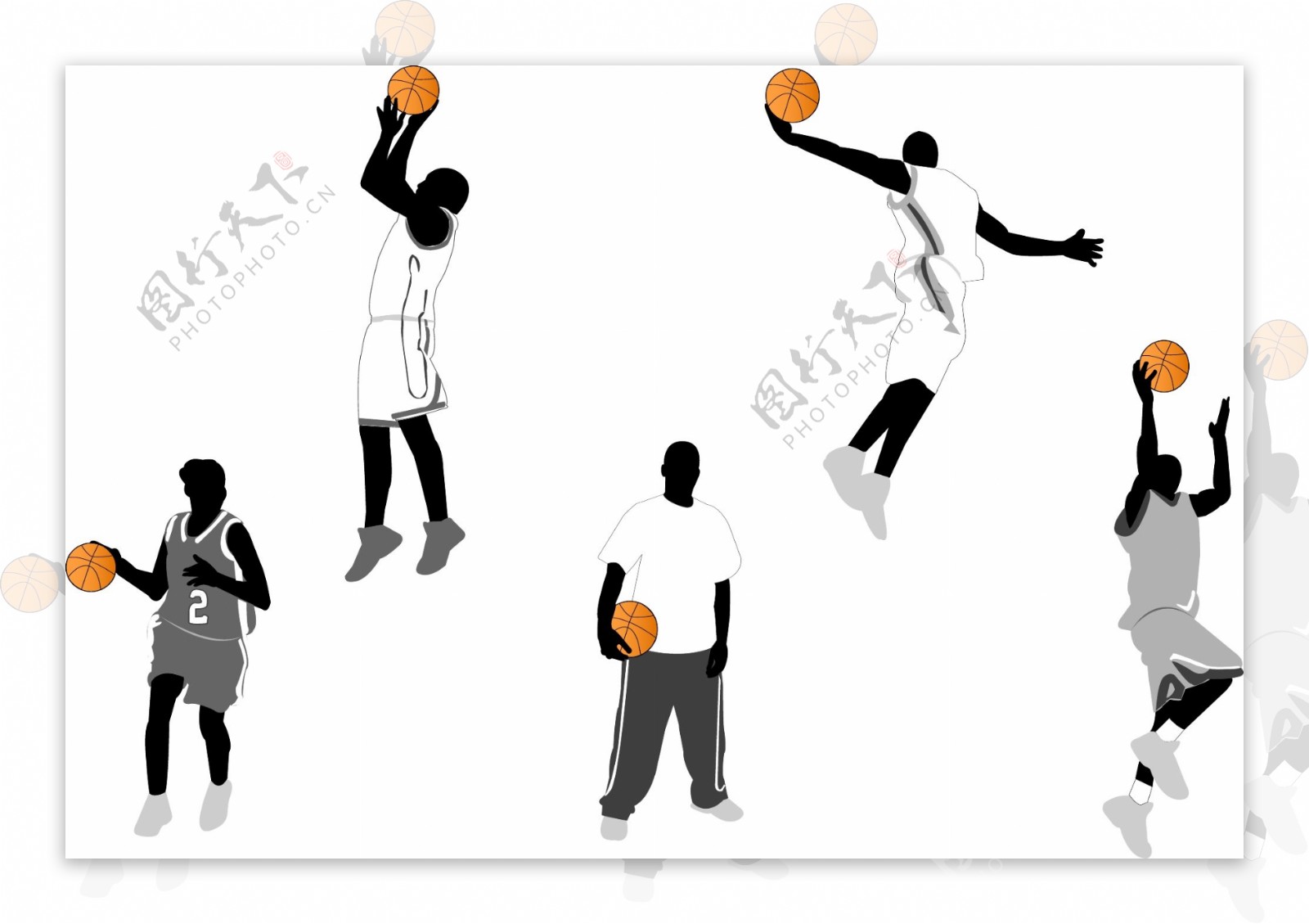 一组最具代表性的篮球动作剪影矢量素材