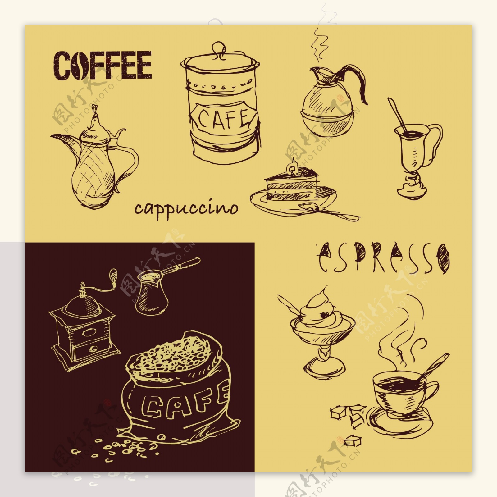 手绘咖啡线条设计元素