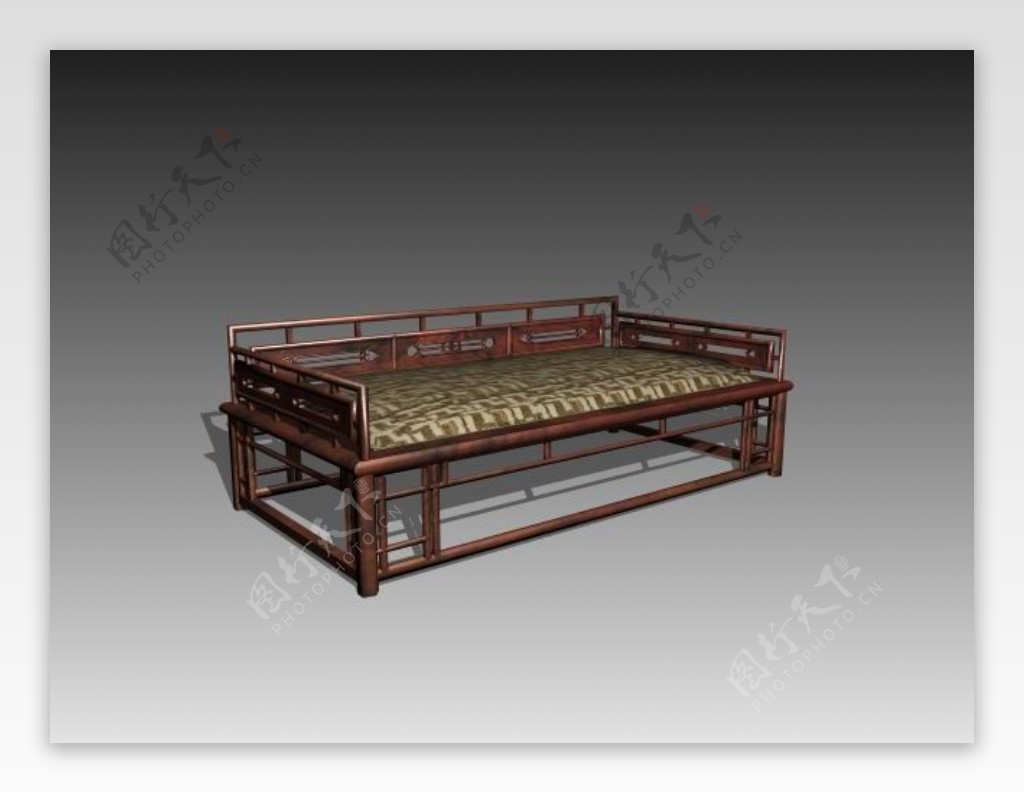 中式床3d模型家具图片素材1