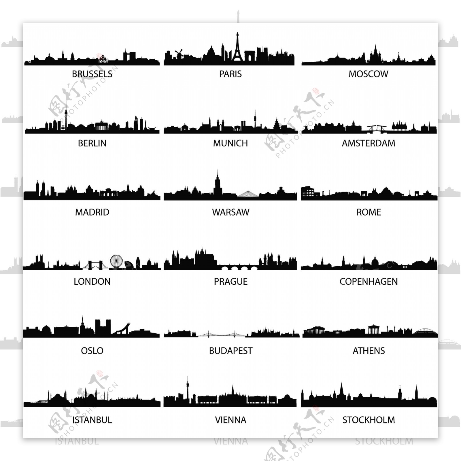 著名城市地标建筑剪影3图片素材-编号03523591-图行天下