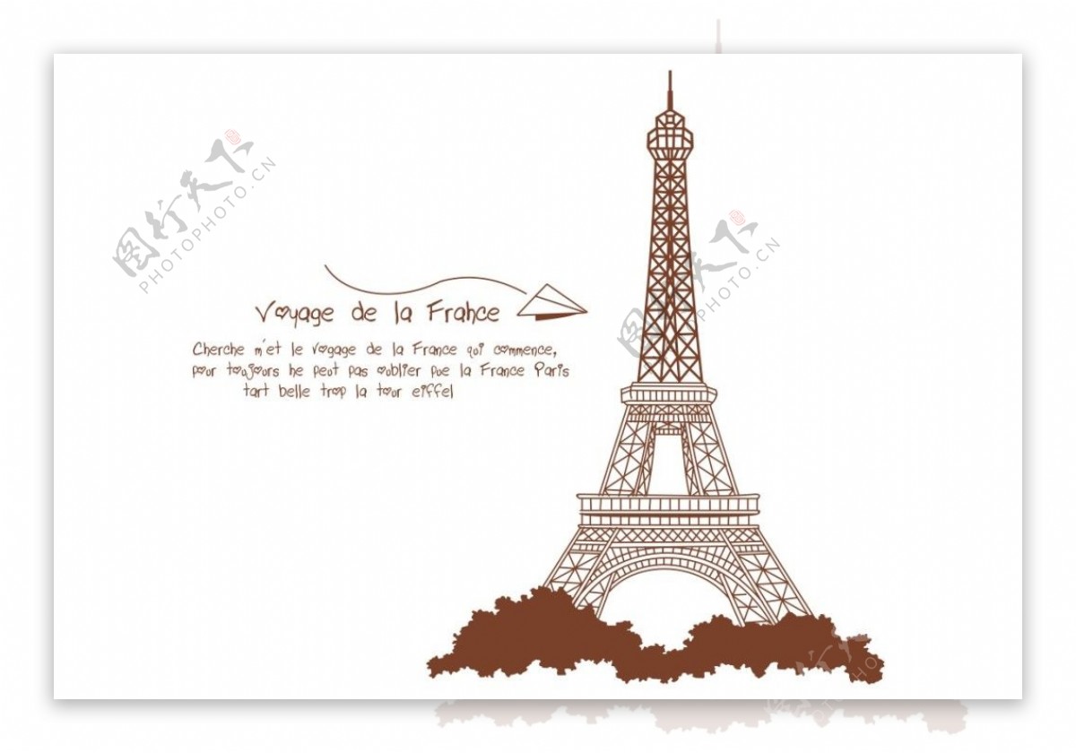 巴黎铁塔埃菲尔矢量素材法国纸飞机卡通手绘