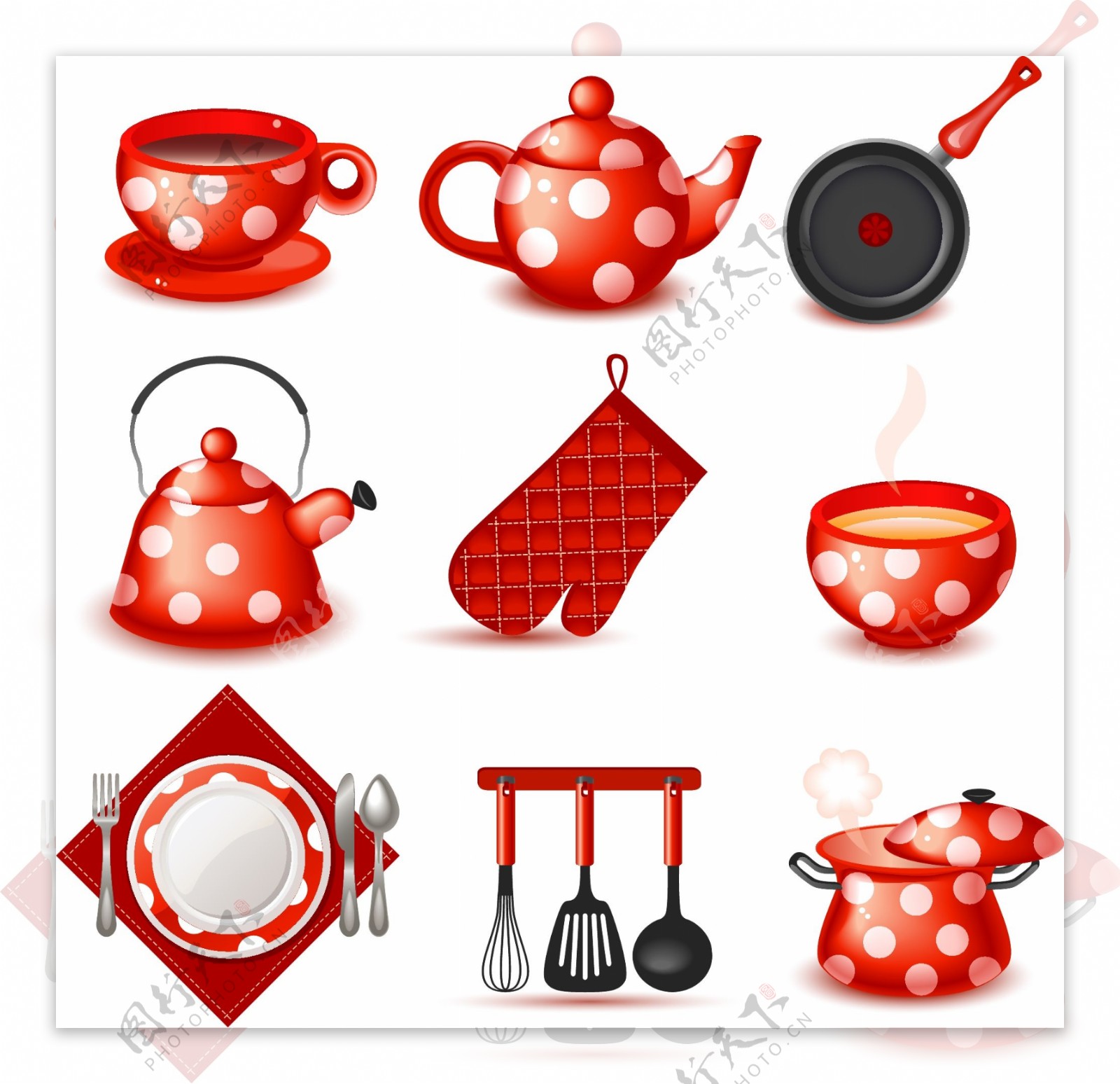 可爱厨具餐具茶具设计矢量素材