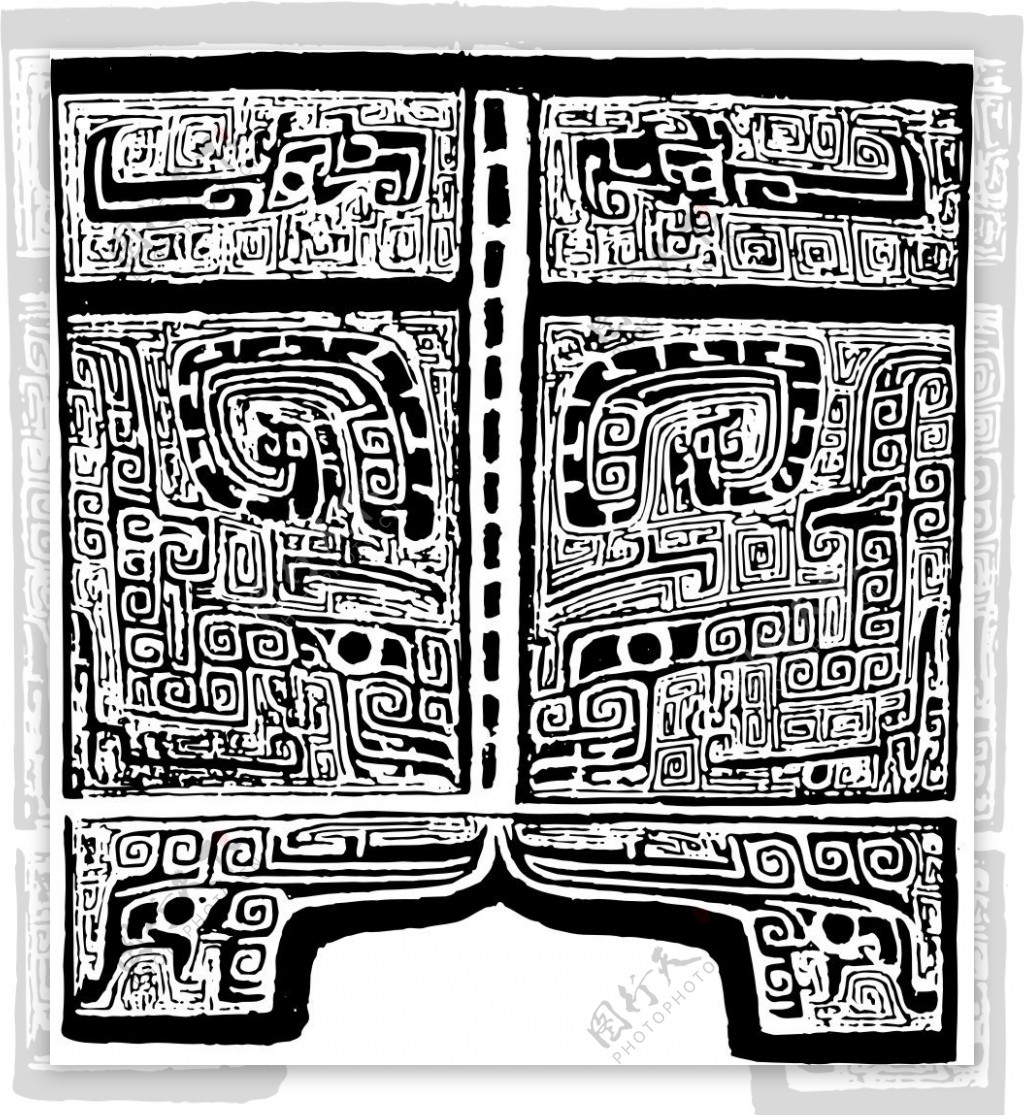 印花矢量图古代文字器皿黑白单色抽象免费素材