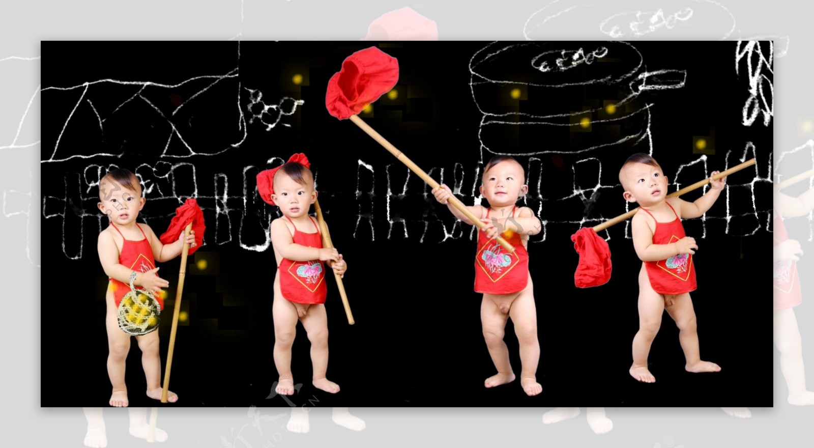 儿童模板儿童摄影模板机智小英雄小宝宝婴儿红肚兜天真可爱psd分层素材源文件