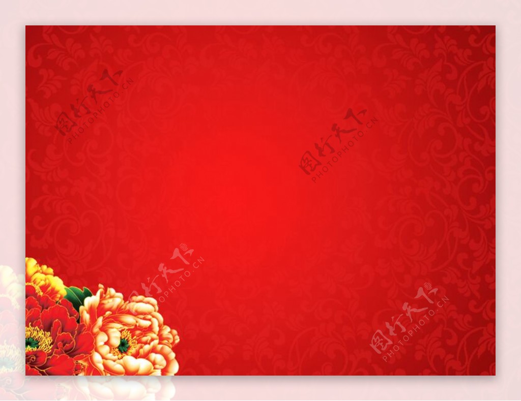 红色富贵牡丹新年幻灯片背景