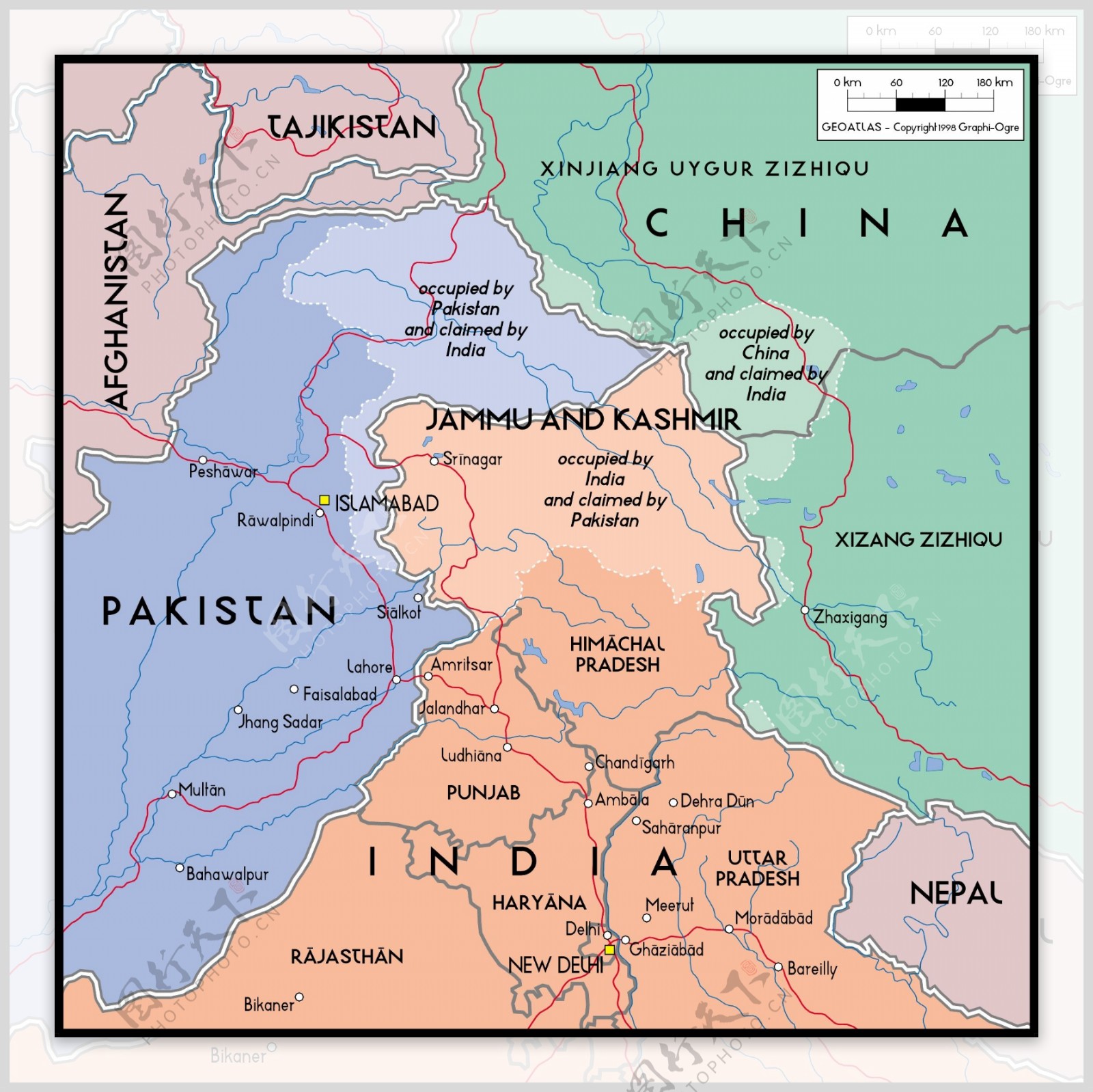 矢量世界地图精致的材料喀什米尔查谟