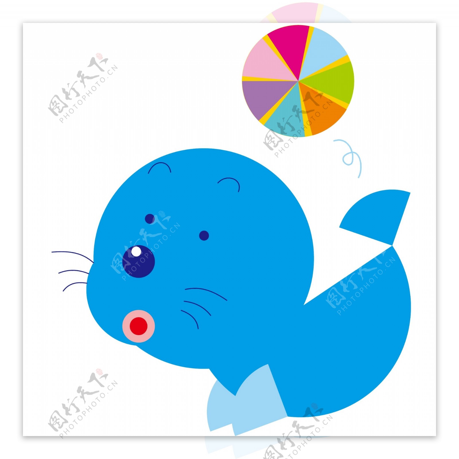 印花矢量图婴童卡通动物小海豹皮球免费素材
