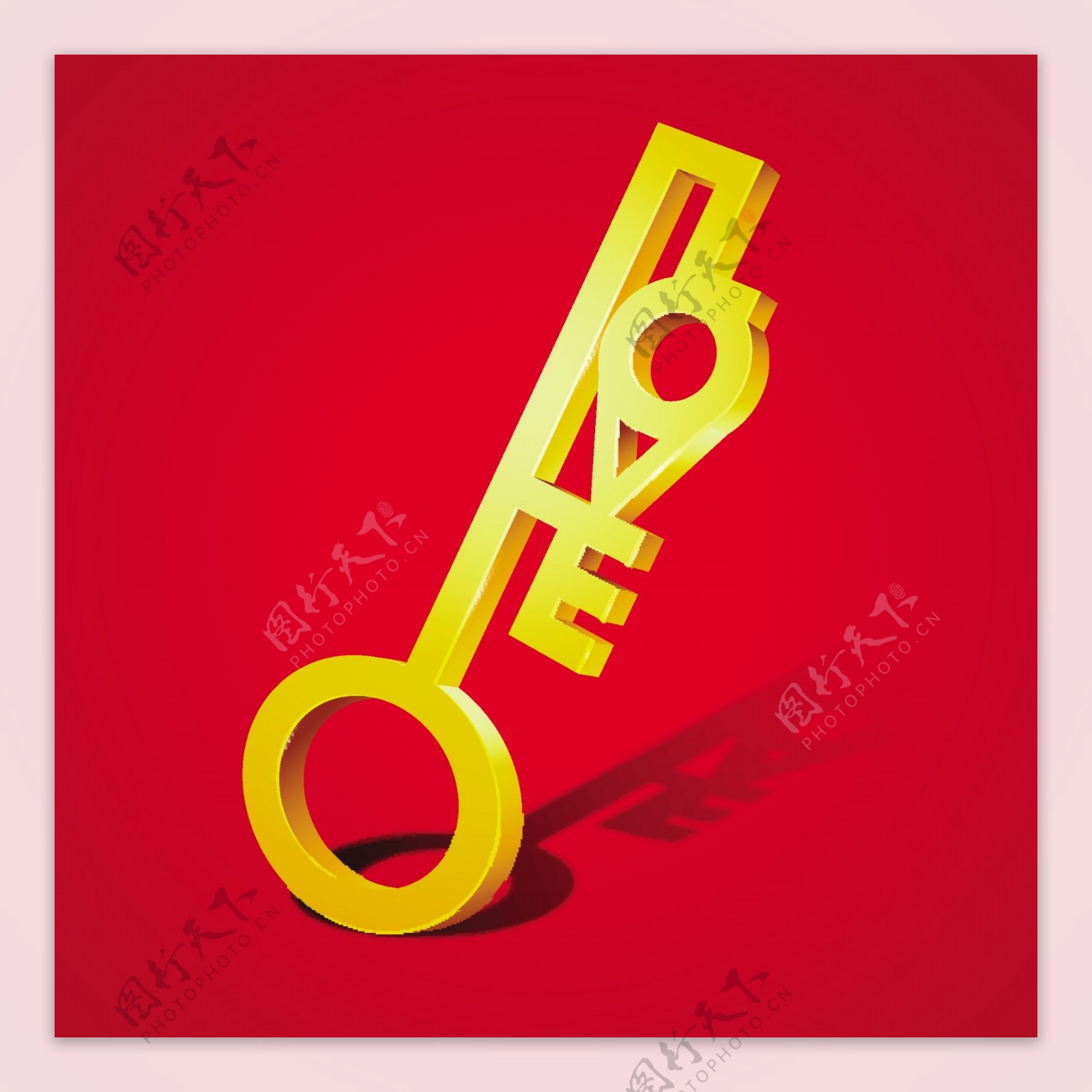 红色背景上的金色的爱的钥匙