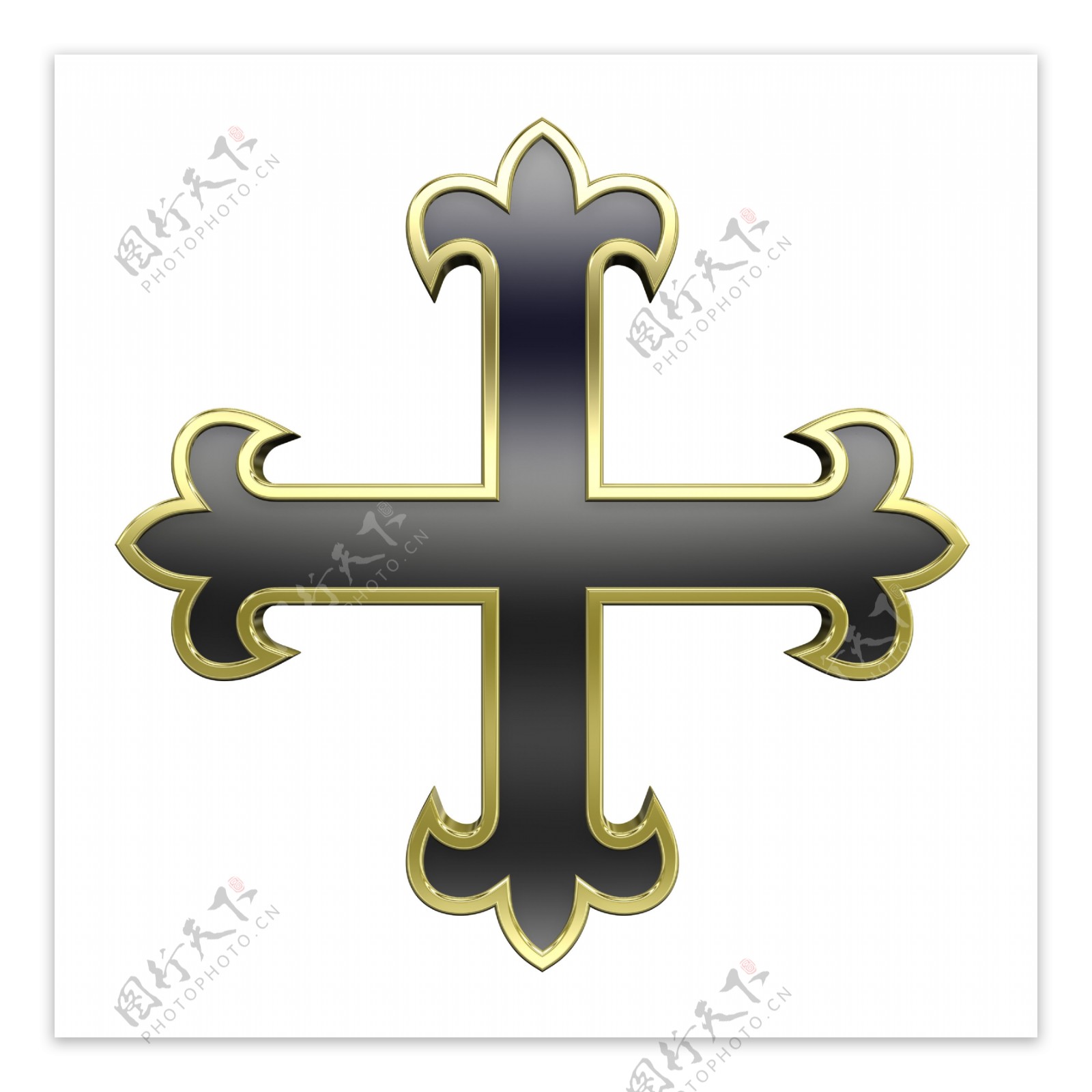 黑色与金色纹章十字架白色隔离