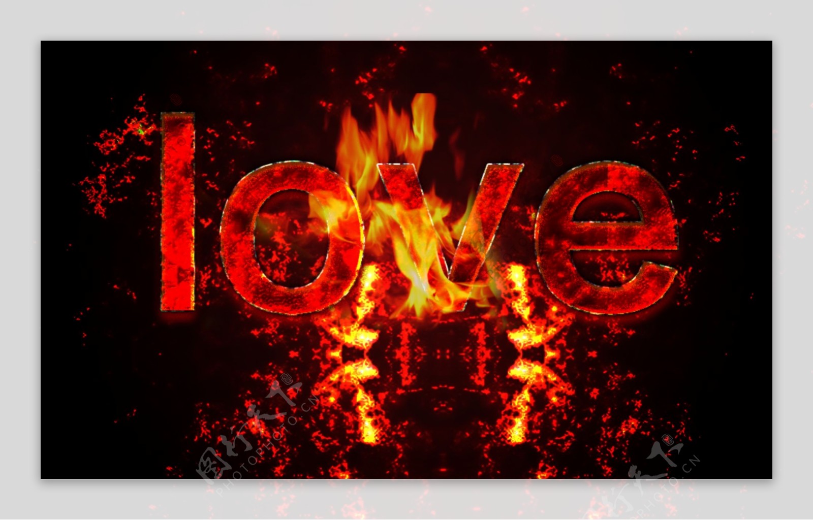 被火燃烧的字体LOVE