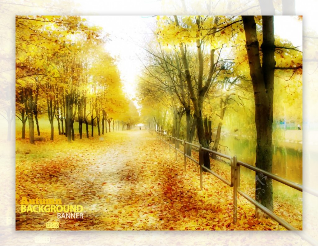 金色秋季风景背景矢量素材