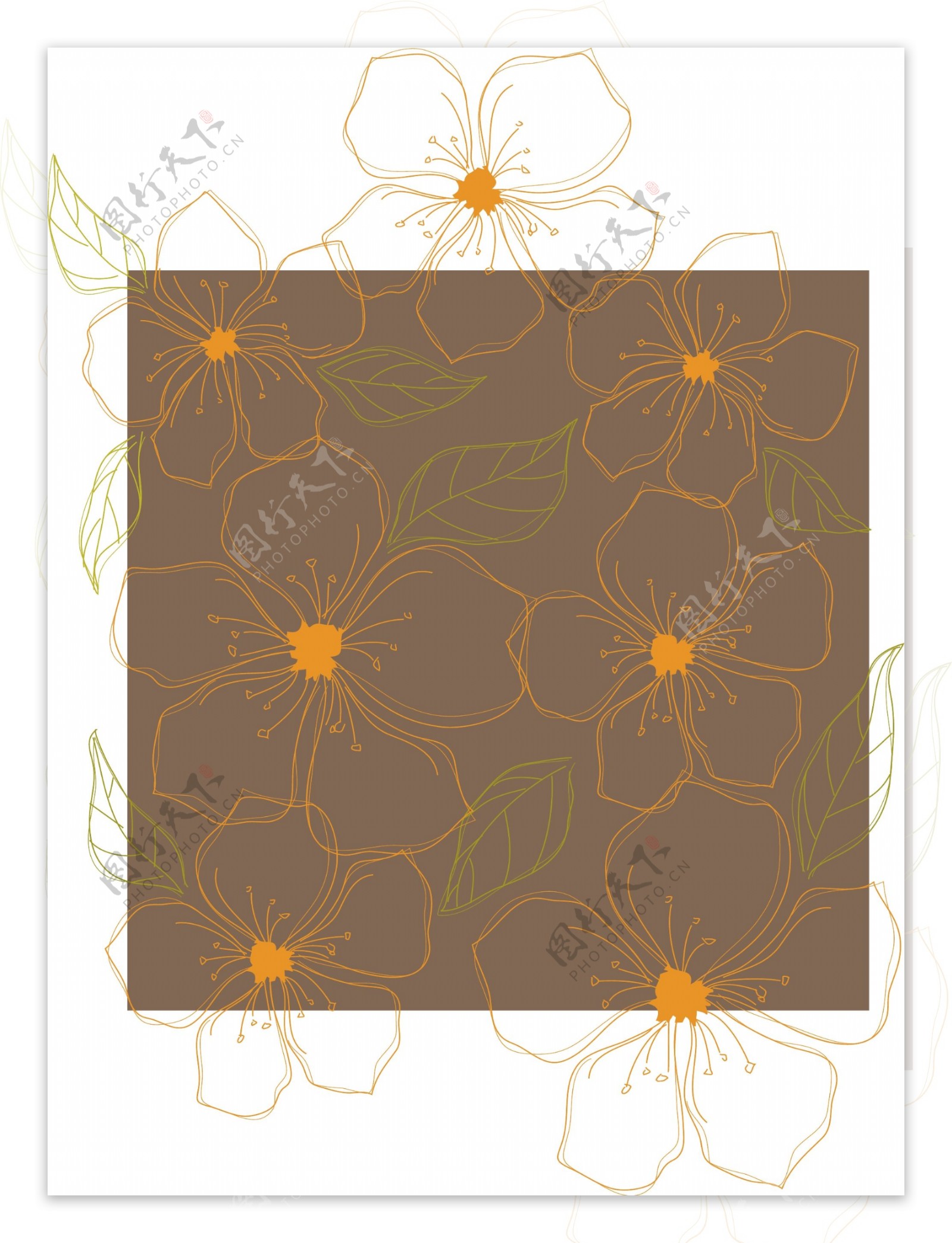 褐色背景花卉印花图案