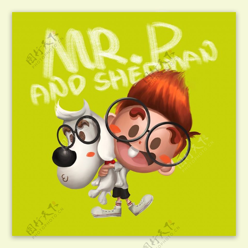 位图插画热门动画眼睛狗和眼镜男孩Mr.免费素材