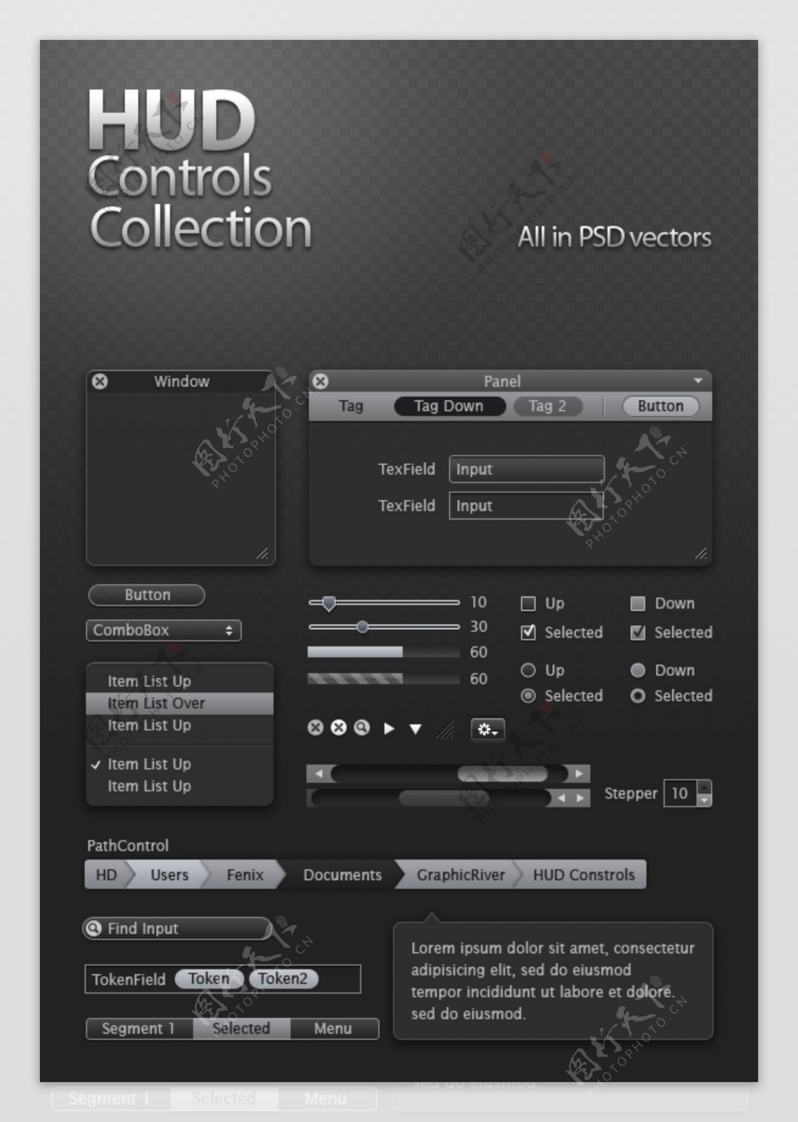 黑暗的iPhone界面控件设计PSD