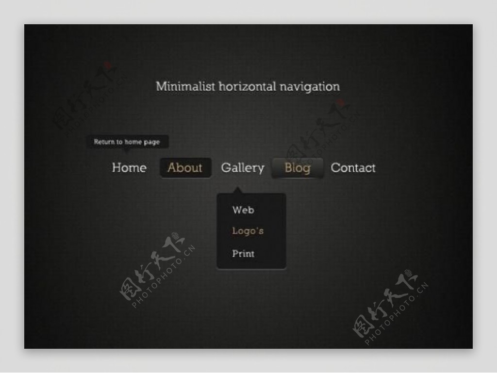 黑暗的极简主义的导航菜单PSD