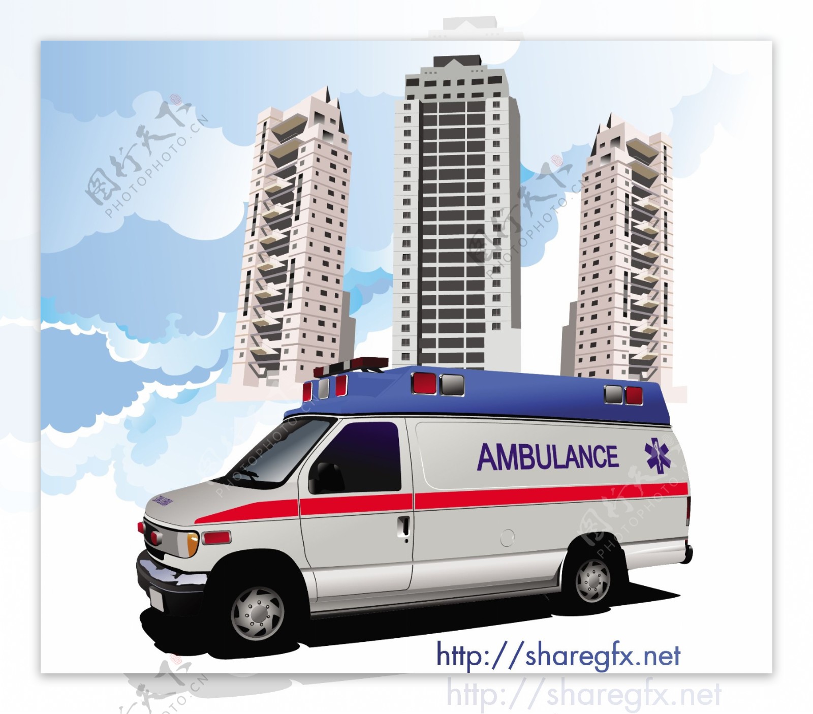 120辆救护车02矢量素材紧急车辆医院的摩天大楼