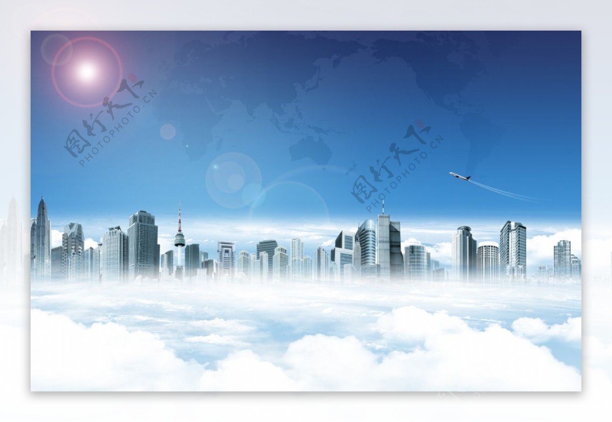 蓝色城市天空广告背景图片