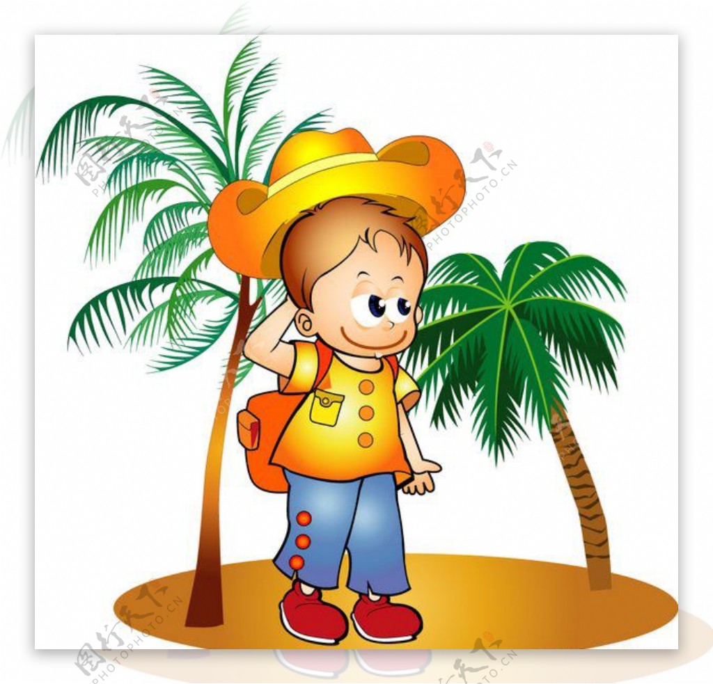 位图可爱卡通椰子树卡通人物儿童色彩免费素材