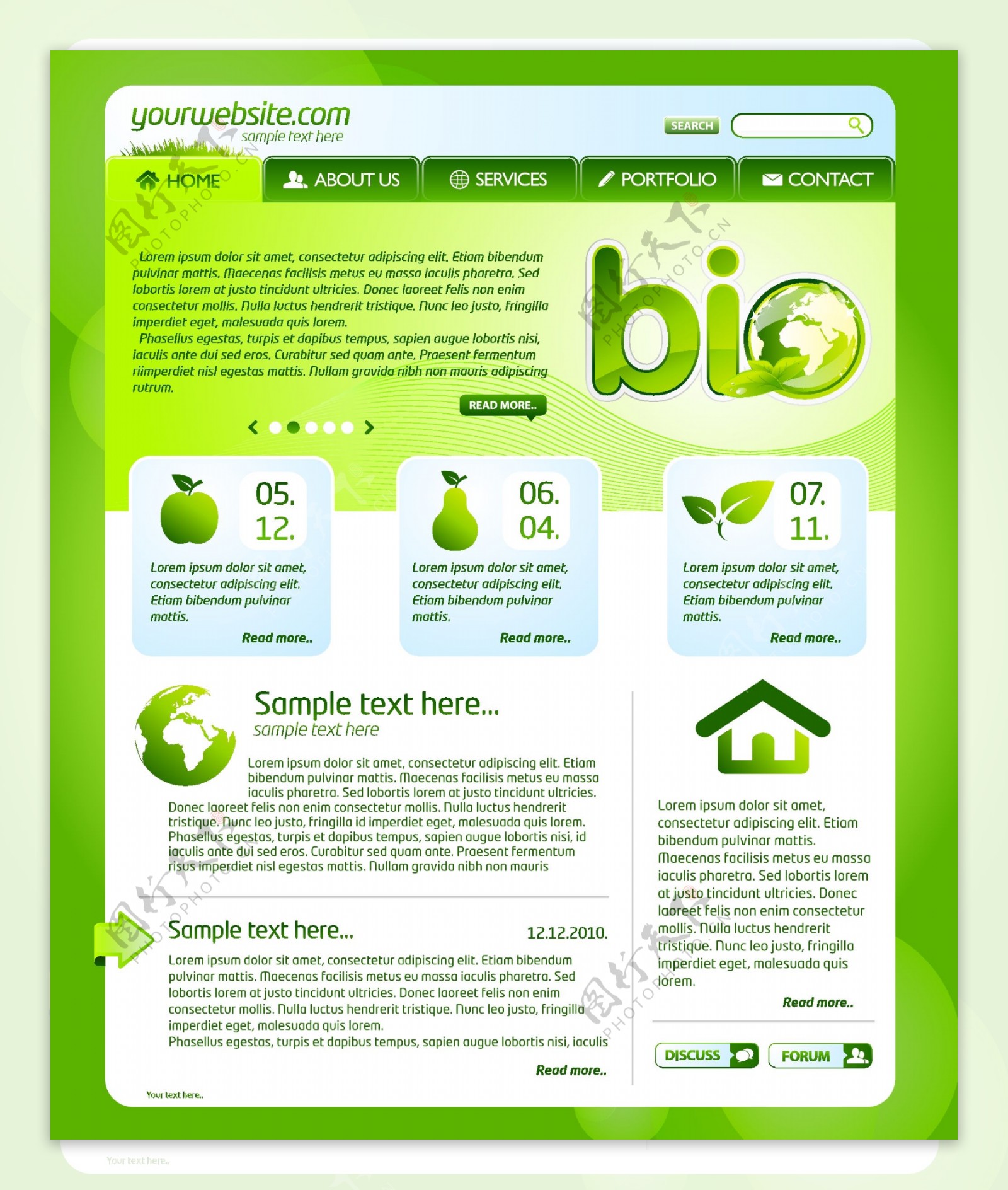 一些绿色主题的网页设计模板矢量素材