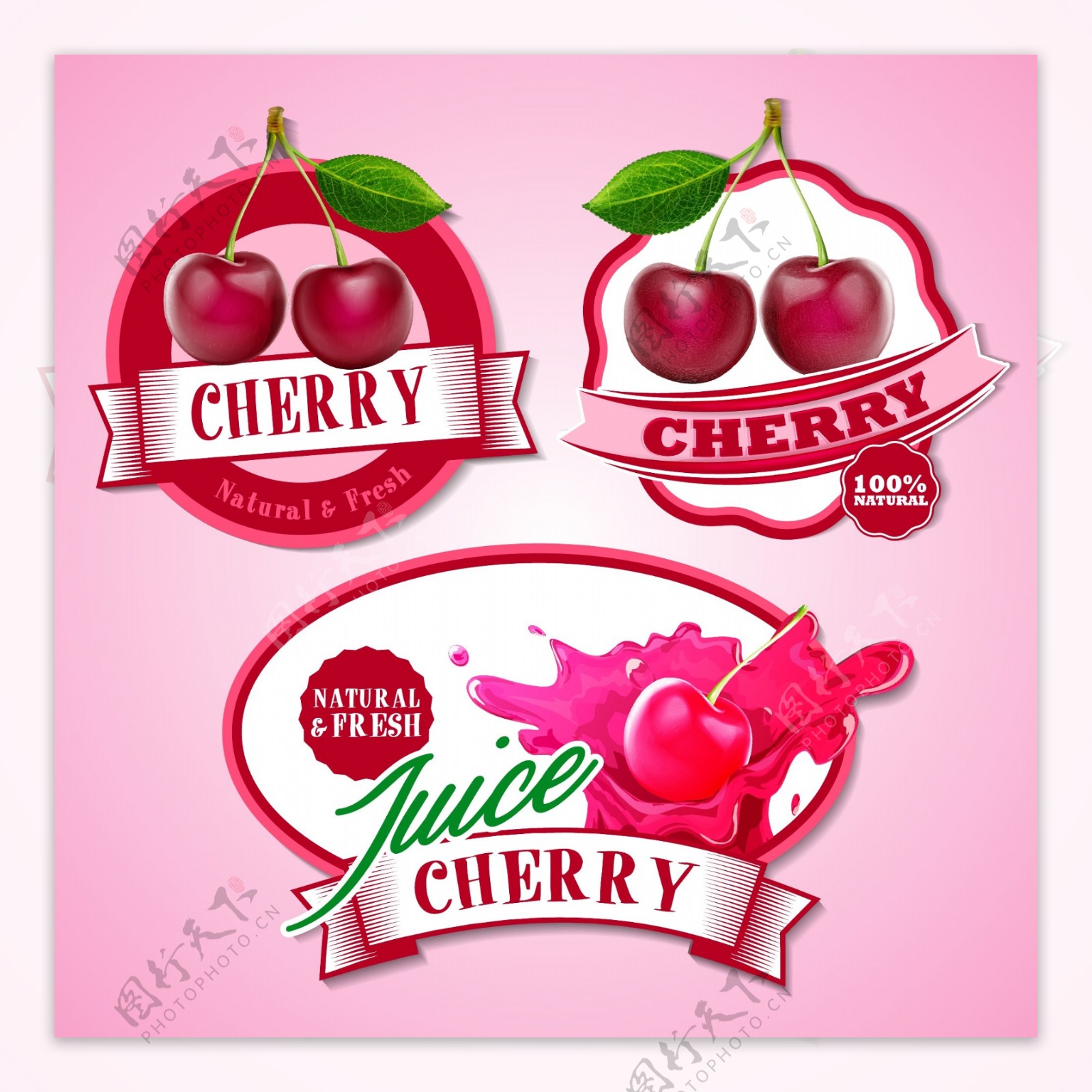 樱桃水果标签矢量设计