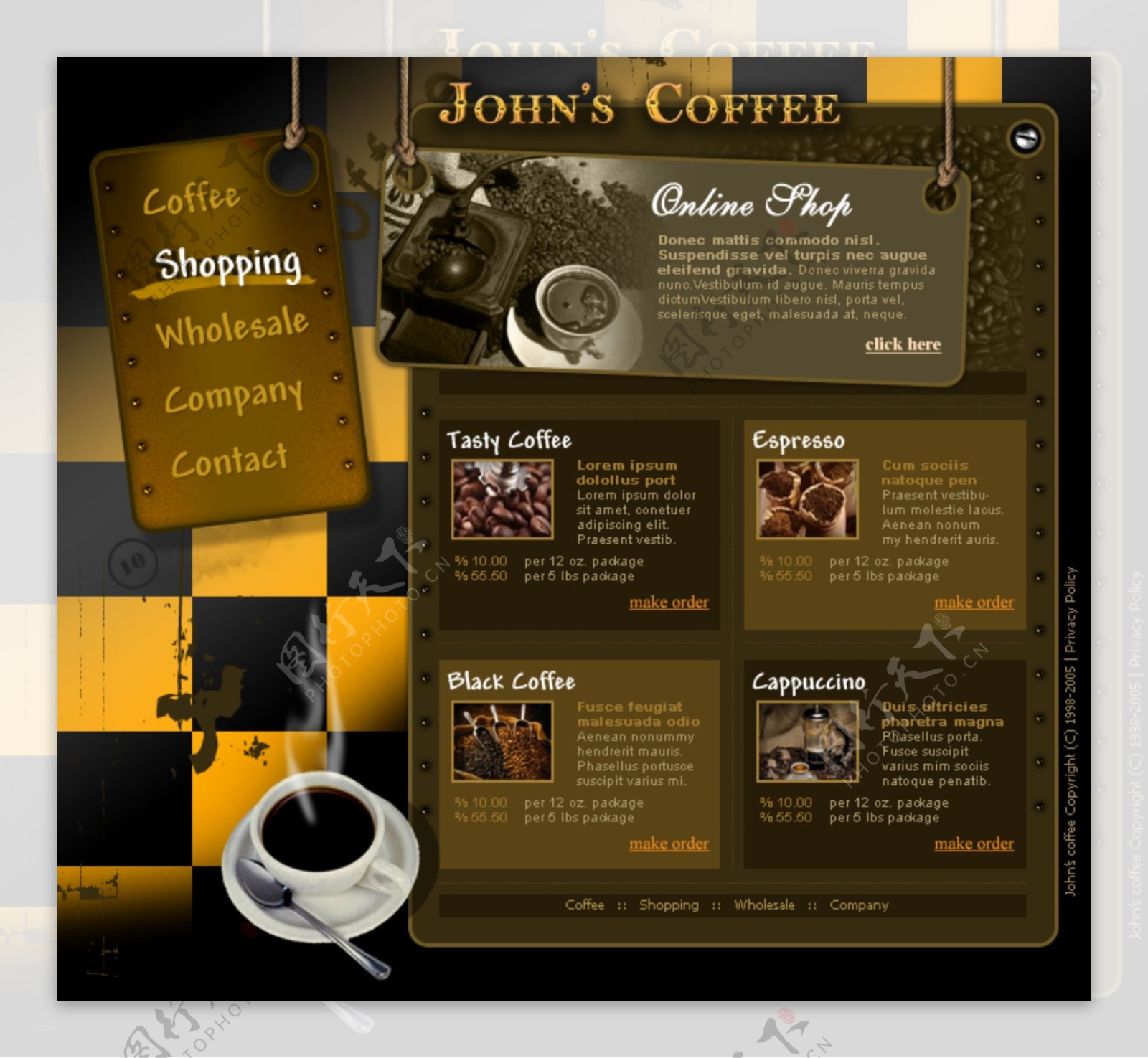 美食餐厅棕色网页模版咖啡高雅暗色调图片