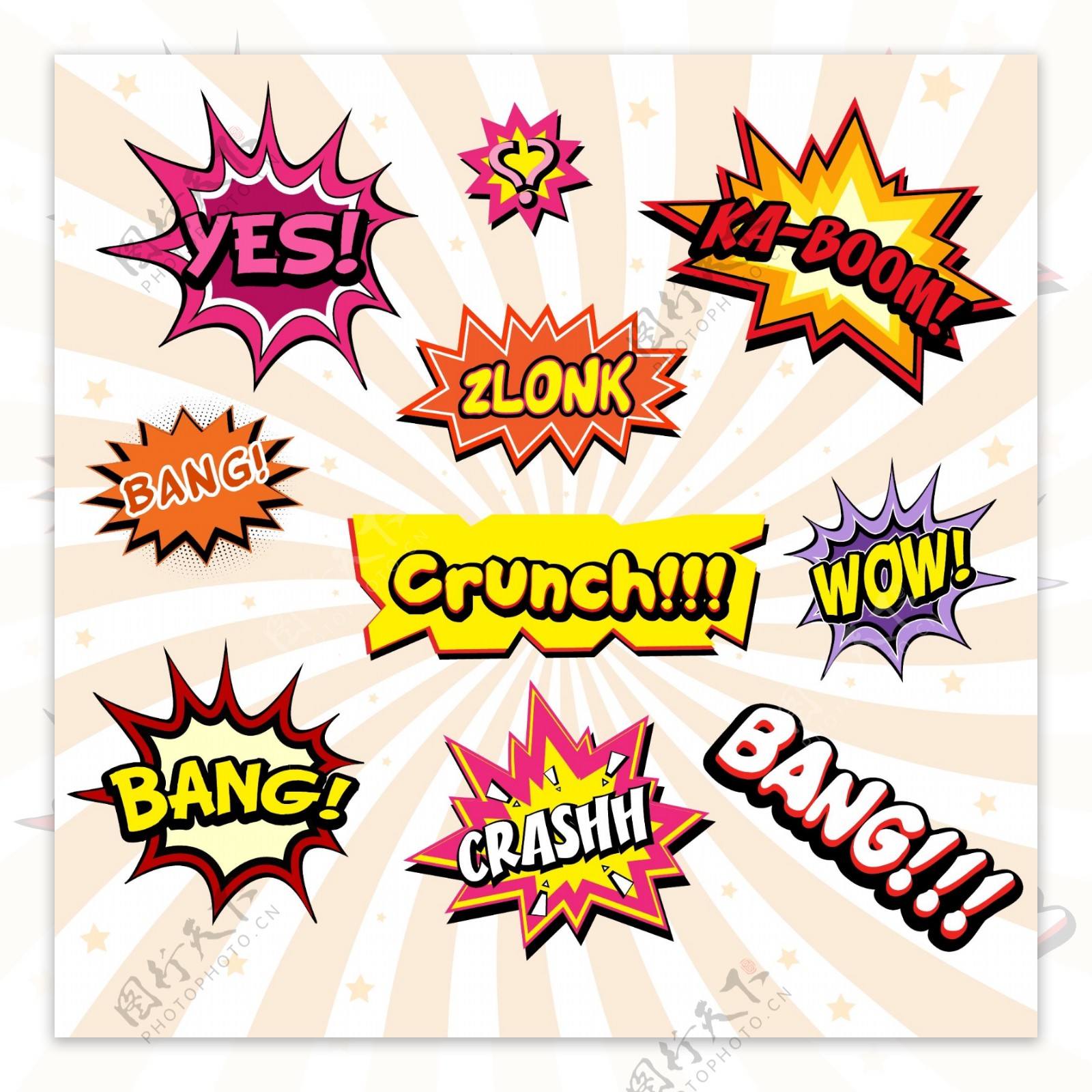 橙色和粉紅色英文漫画常用对话文字框