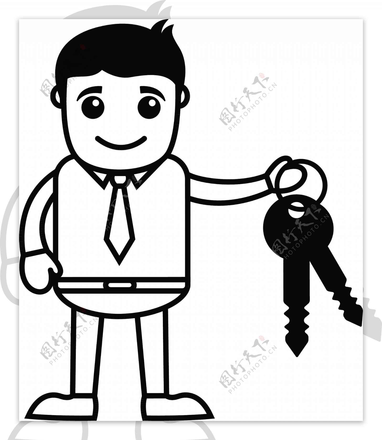 人与车钥匙房地产贷款的概念商业卡通人物矢量图