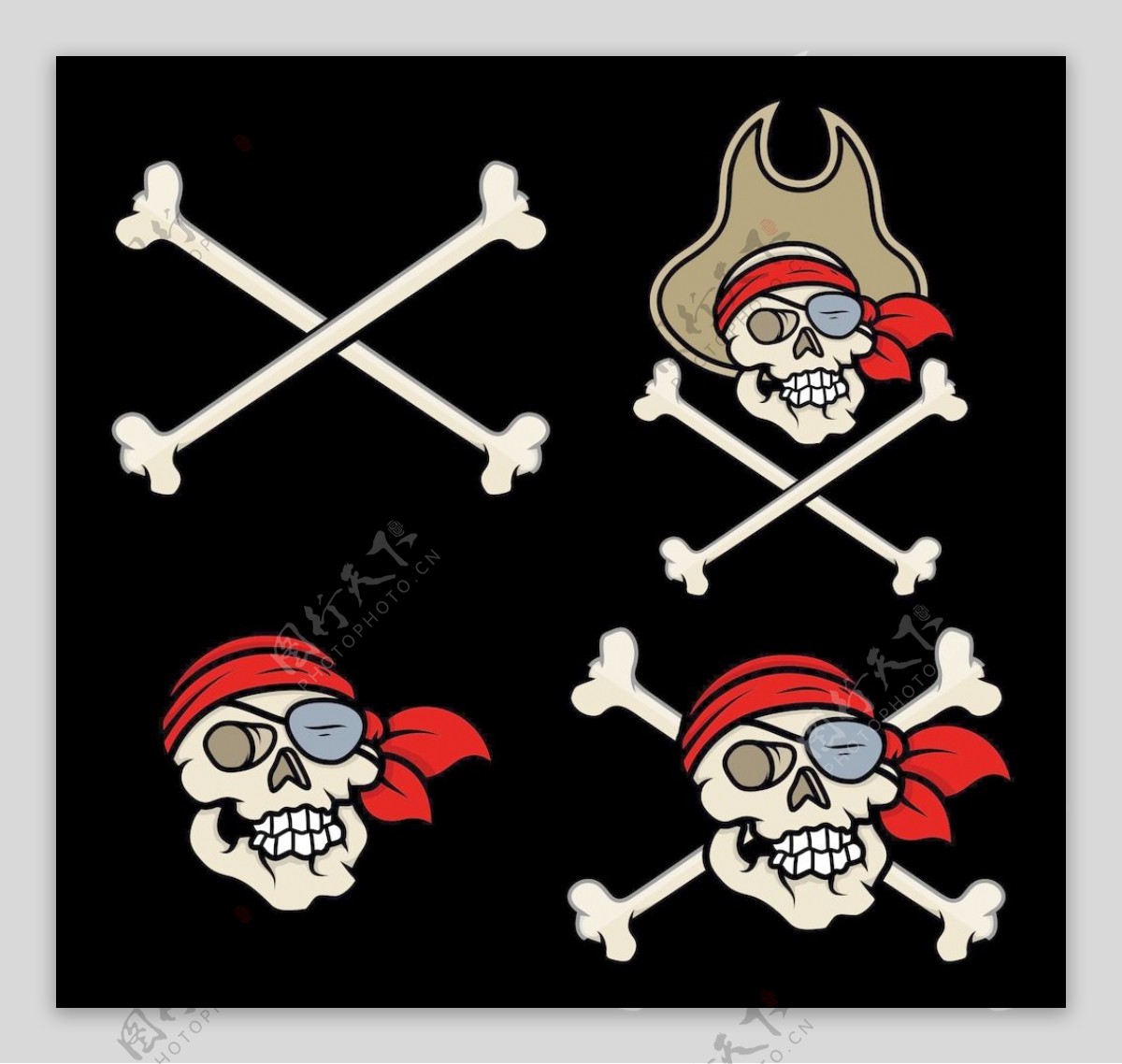 船长海盗的骷髅矢量卡通插画