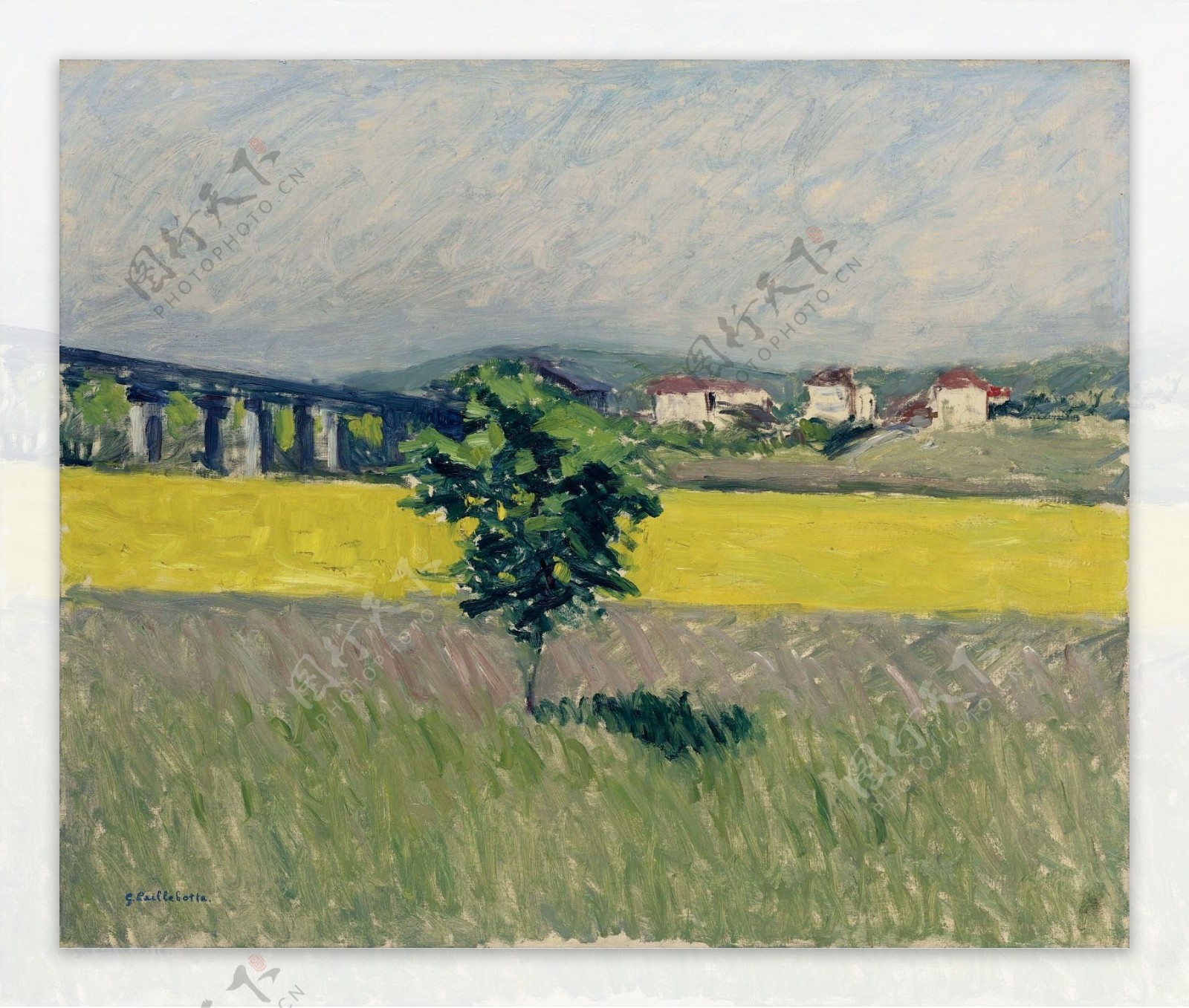 GustaveCailleibotteTheLawnneartheBridgeofArgenteuil188286大师画家风景画静物油画建筑油画装饰画