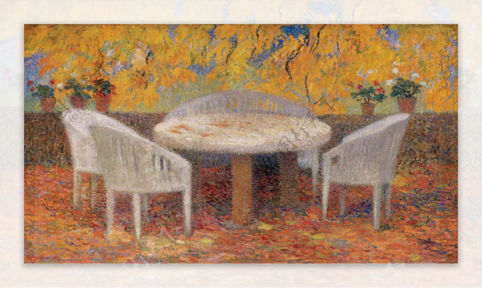 HenriMartinUndertheBigChestNutTreeofMarquyarolAutumn1915画家风景画静物油画建筑油画装饰画