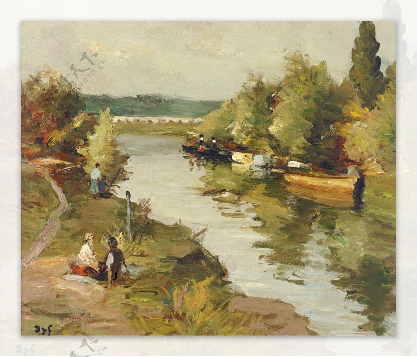 MarcelDyfLoversontheRiverBank1955大师画家风景画静物油画建筑油画装饰画