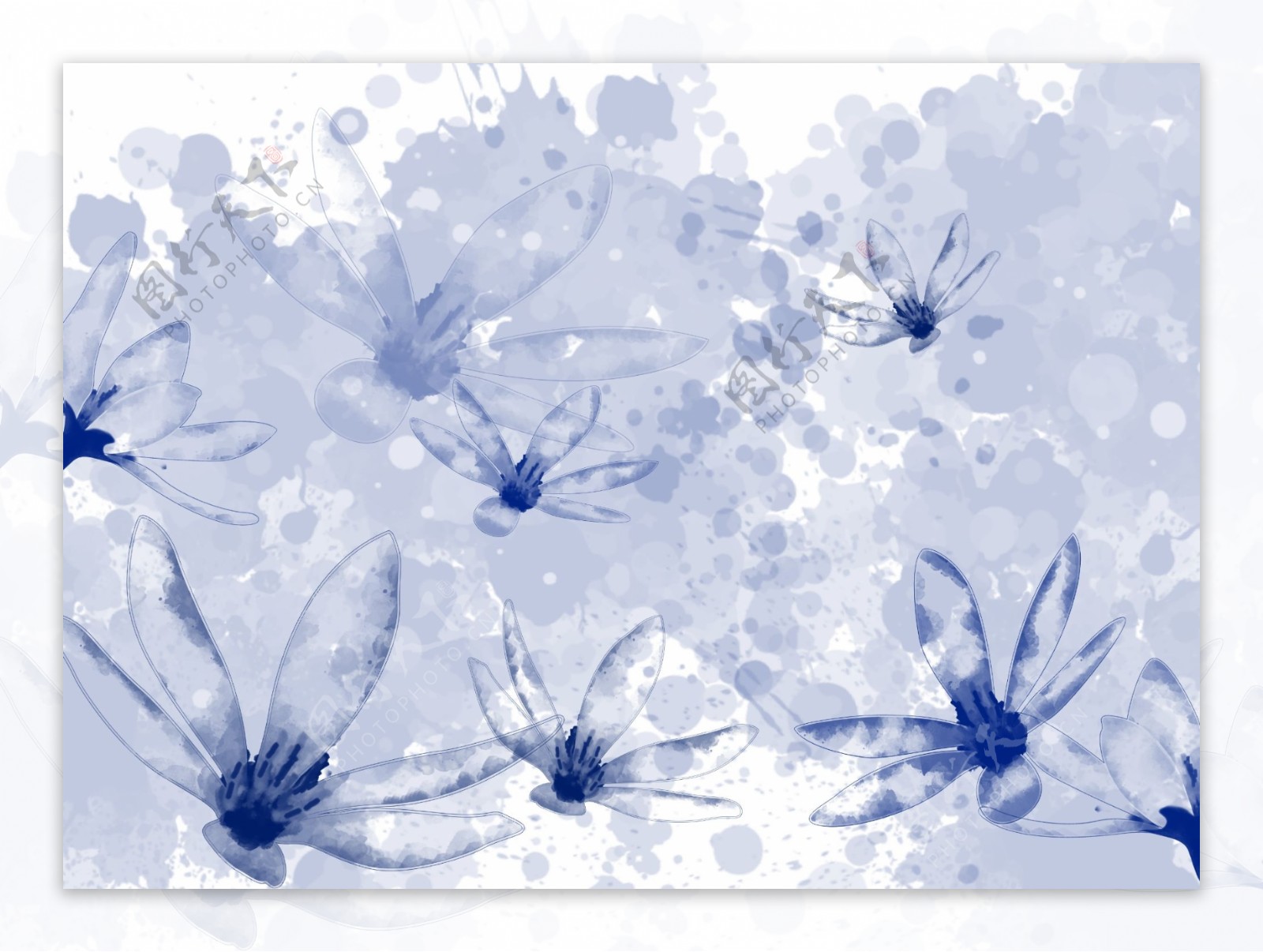 蓝色花朵移门图案