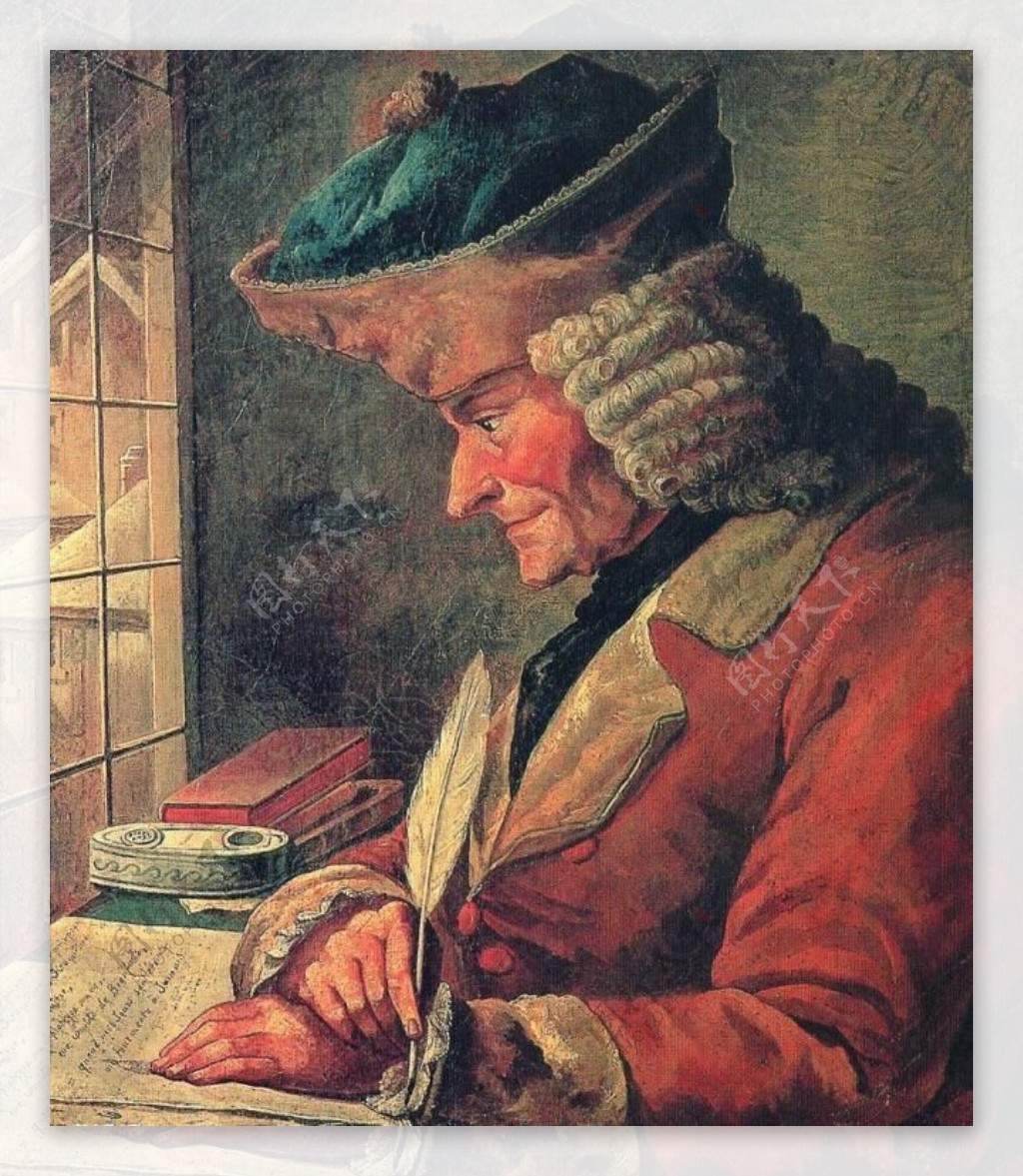 伏案工作的伏尔泰18世纪油画图片
