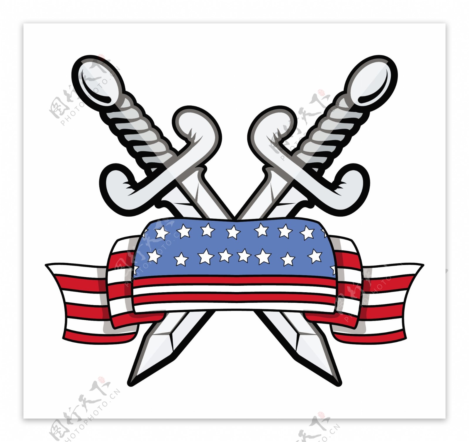 爱国主义七月第四剑和国旗矢量插画的概念