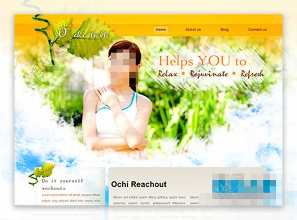 黄色底纹大气的瑜伽健身网站模板