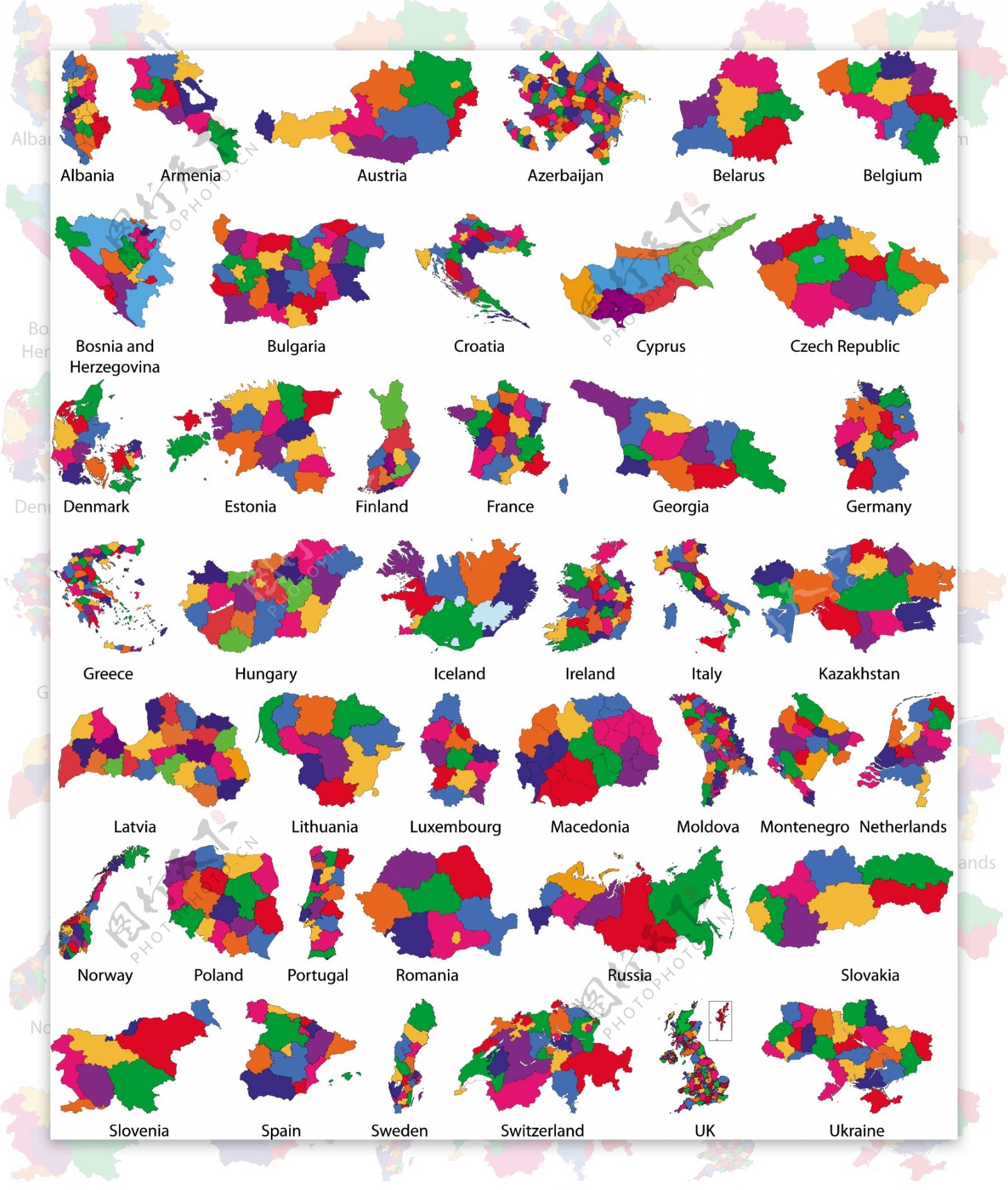 彩色地图剪影矢量素材2图草图剪贴画