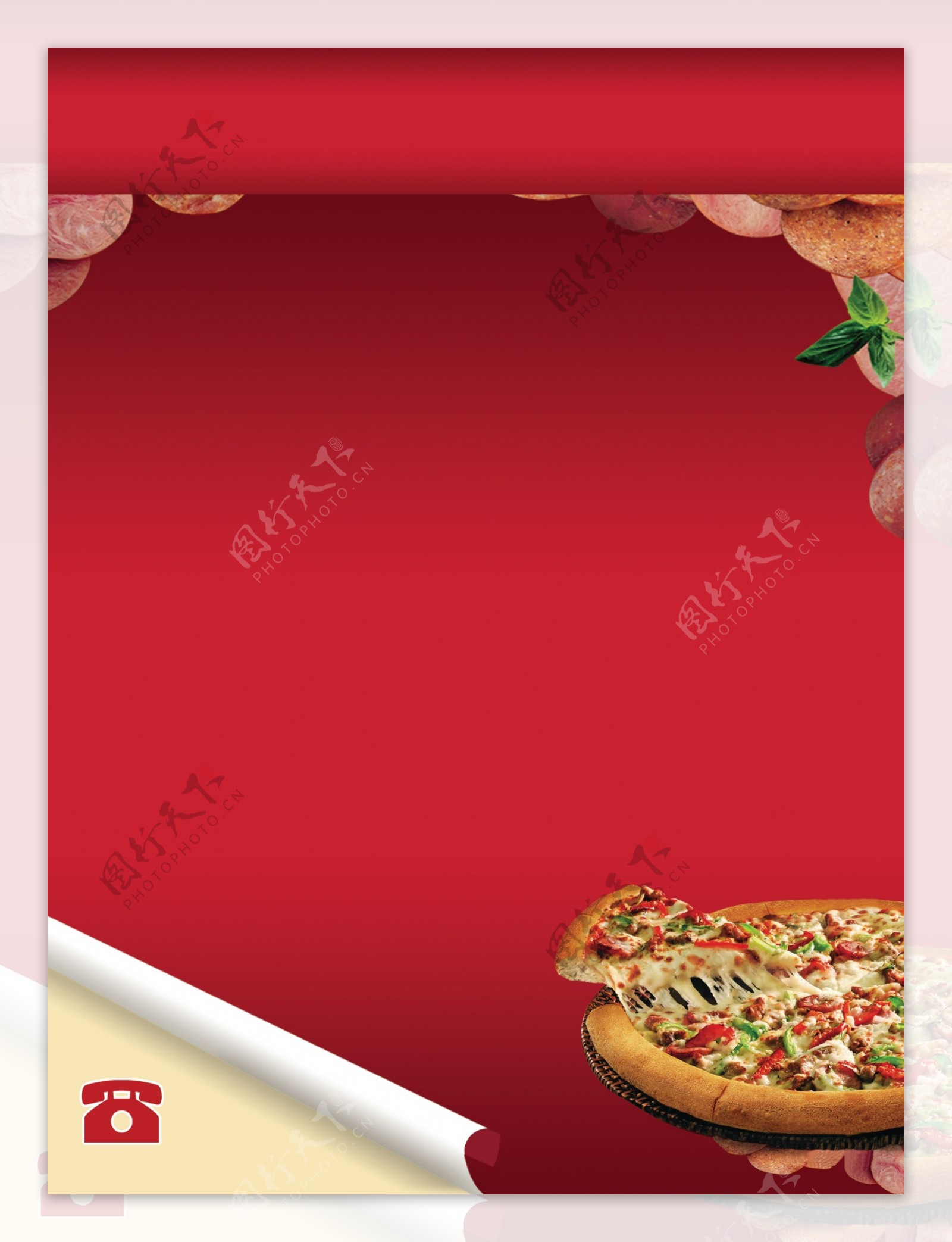 比萨套餐红色绿叶外送标志传单图片
