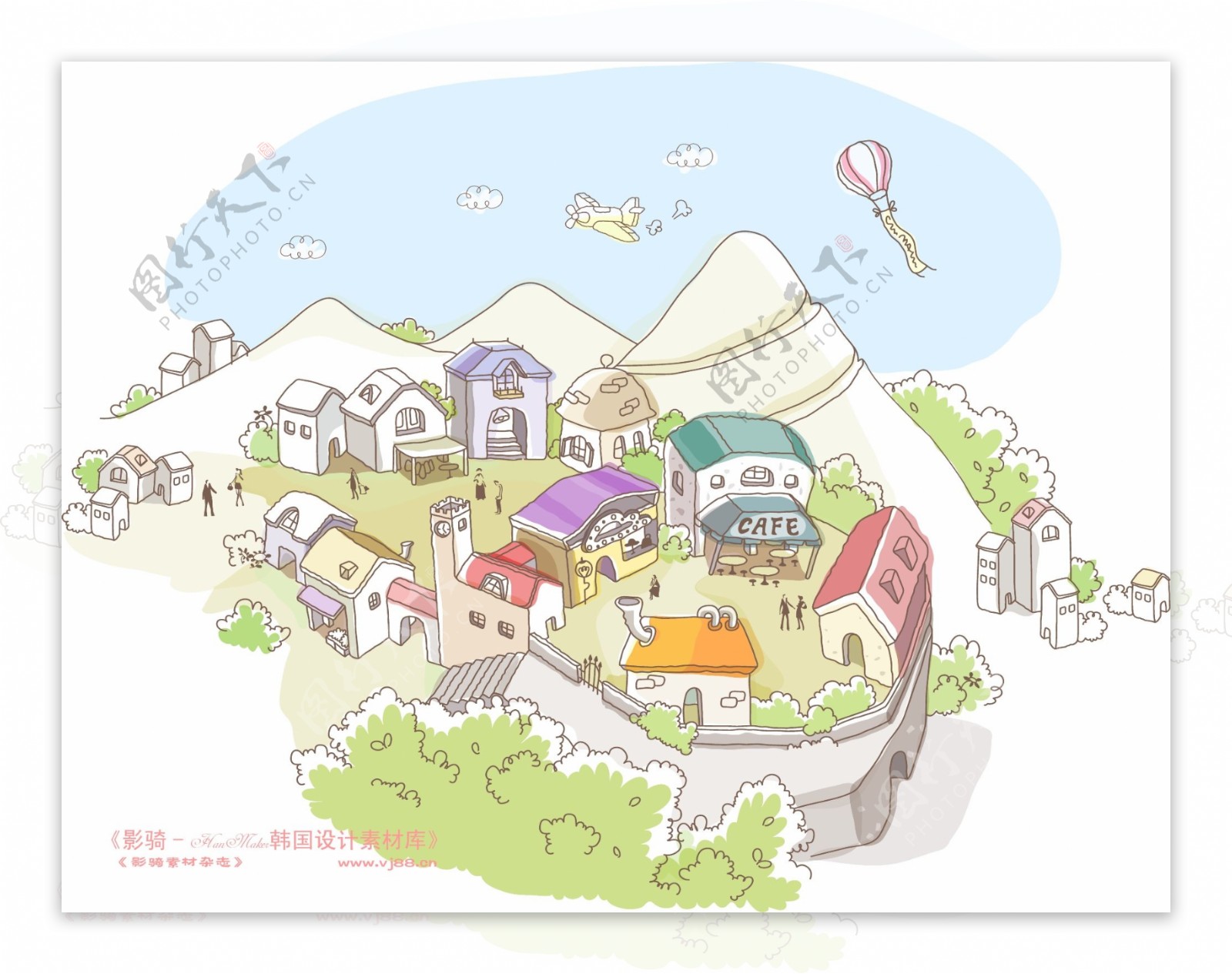 线条城市风景卡通城市漫画手绘HanMaker韩国设计素材库