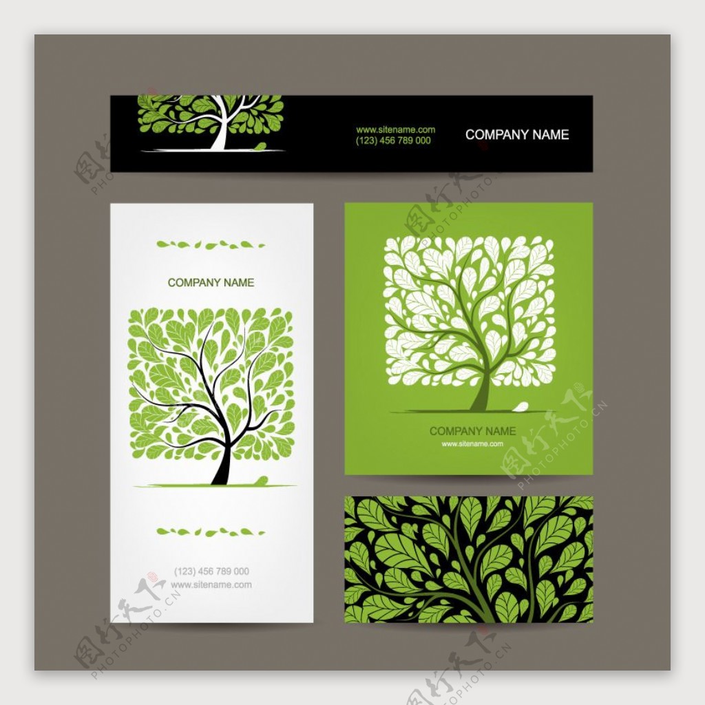 绿色树木商务卡片矢量素材