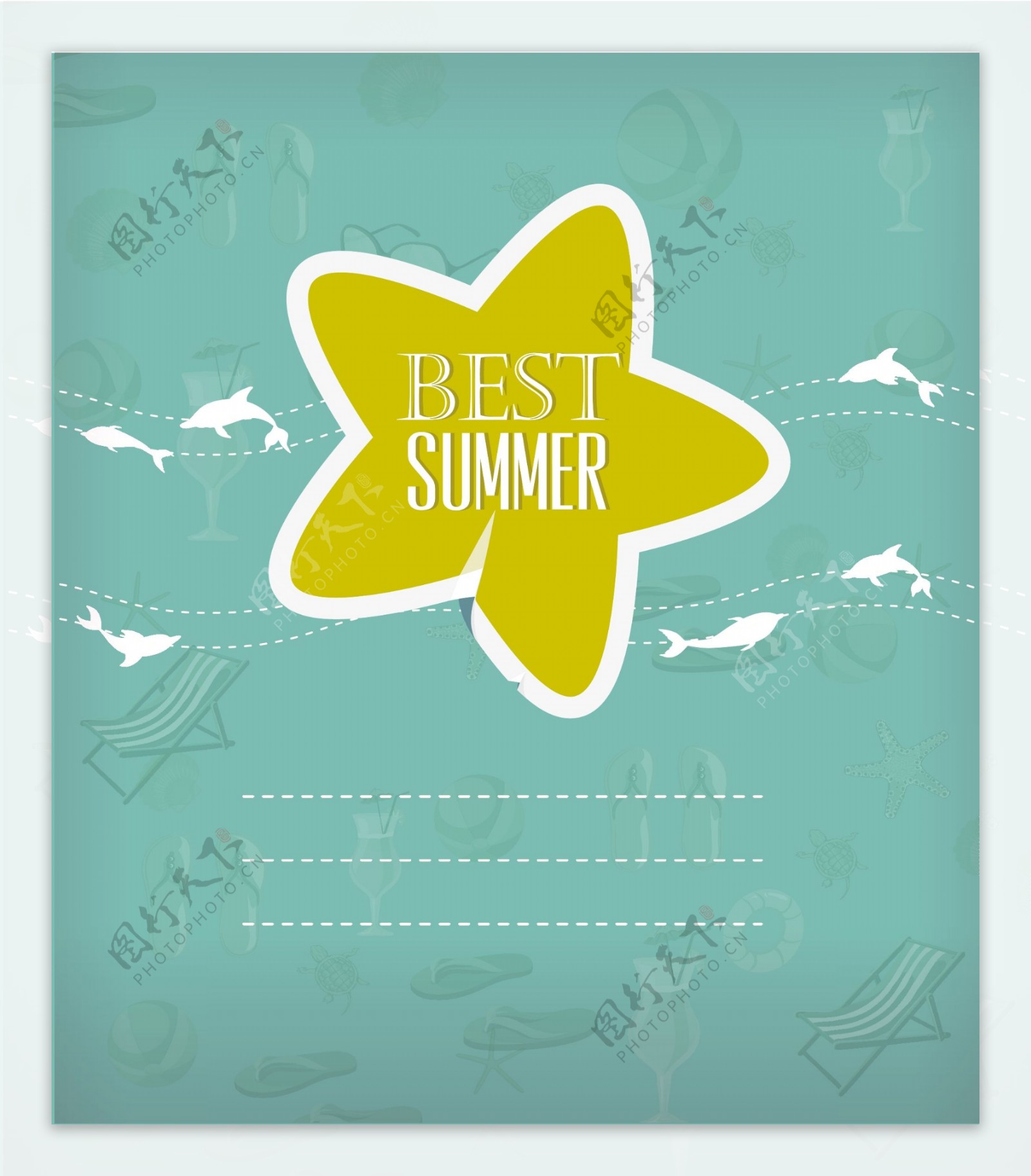 贴纸的明星和海豚夏天矢量插画