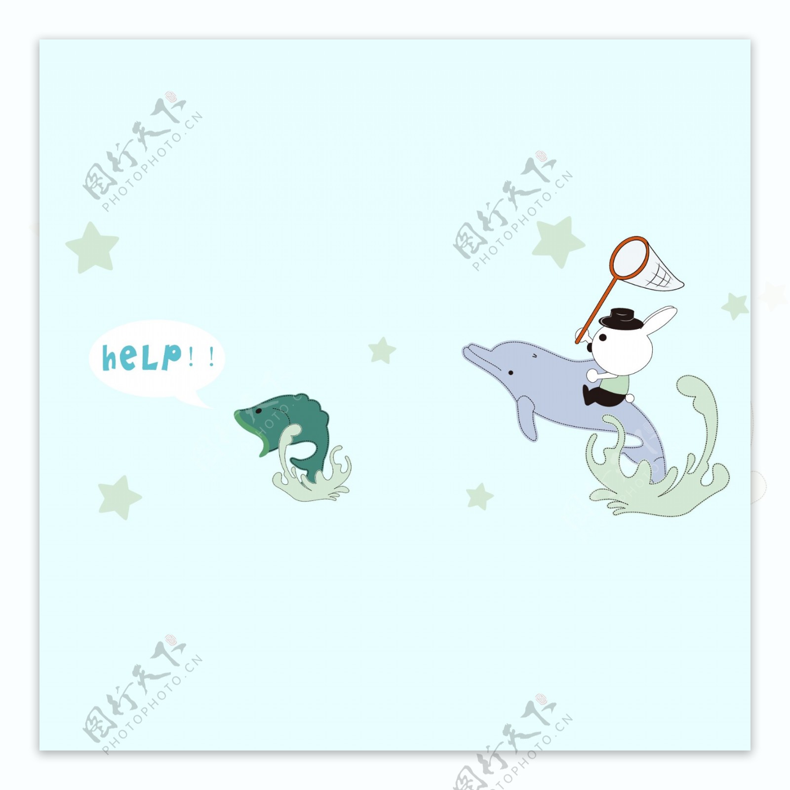 印花矢量图婴童卡通动物海豚蓝色免费素材